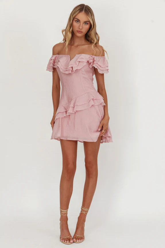 Sinclair Off-Shoulder Ruffle Trim Mini Dress