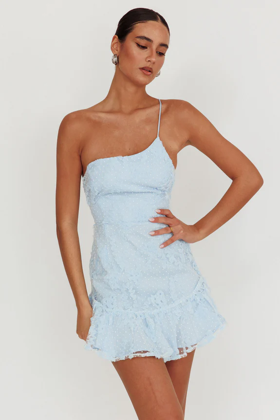 Lilah One Shoulder Embellished Dress Steel Blue