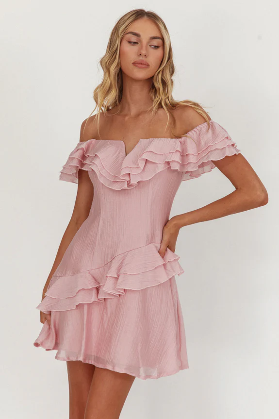 Sinclair Off-Shoulder Ruffle Trim Mini Dress