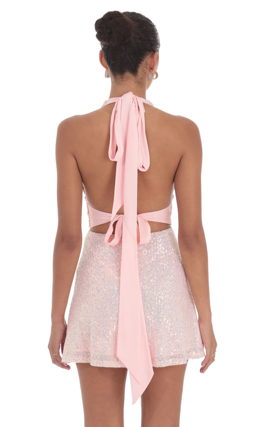 Sequin Halter Dress in Pink