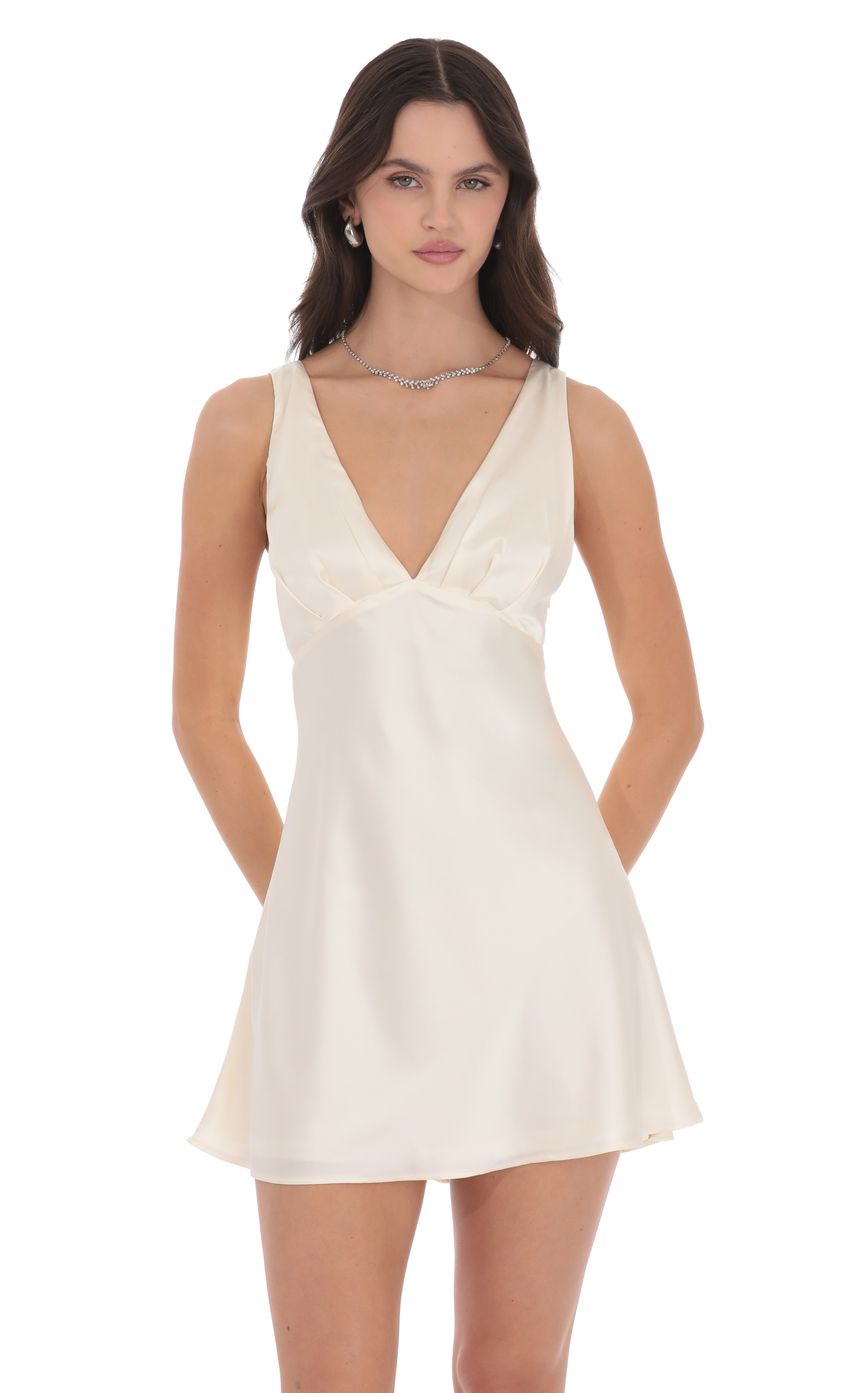 Satin V-Neck Open back Dress in Cream