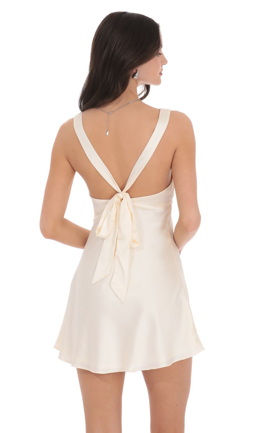 Satin V-Neck Open back Dress in Cream