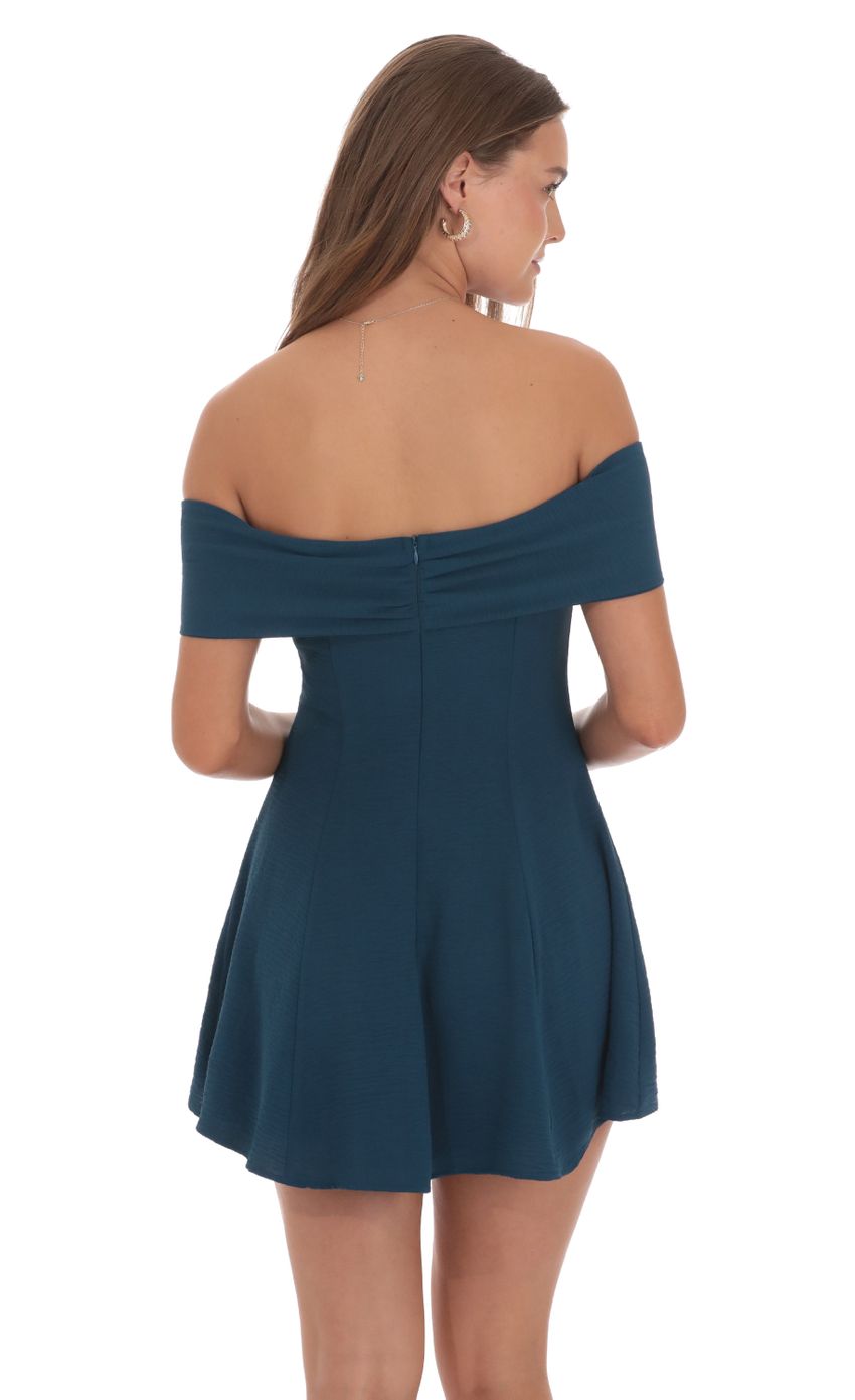 Front Bow Off Shoulder Dress in Dark Teal