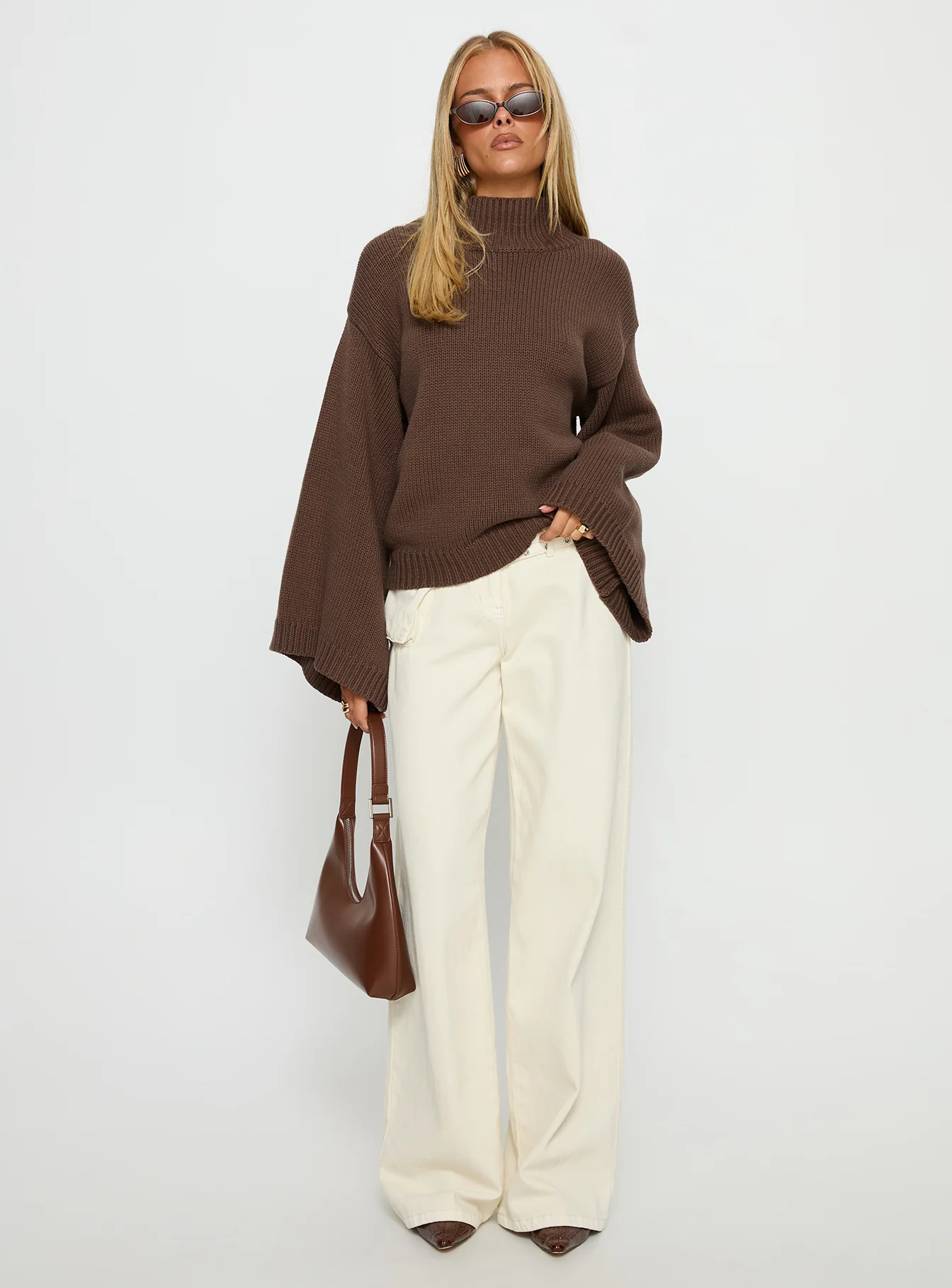 Neriel Funnel Neck Knit Sweater Chocolate
