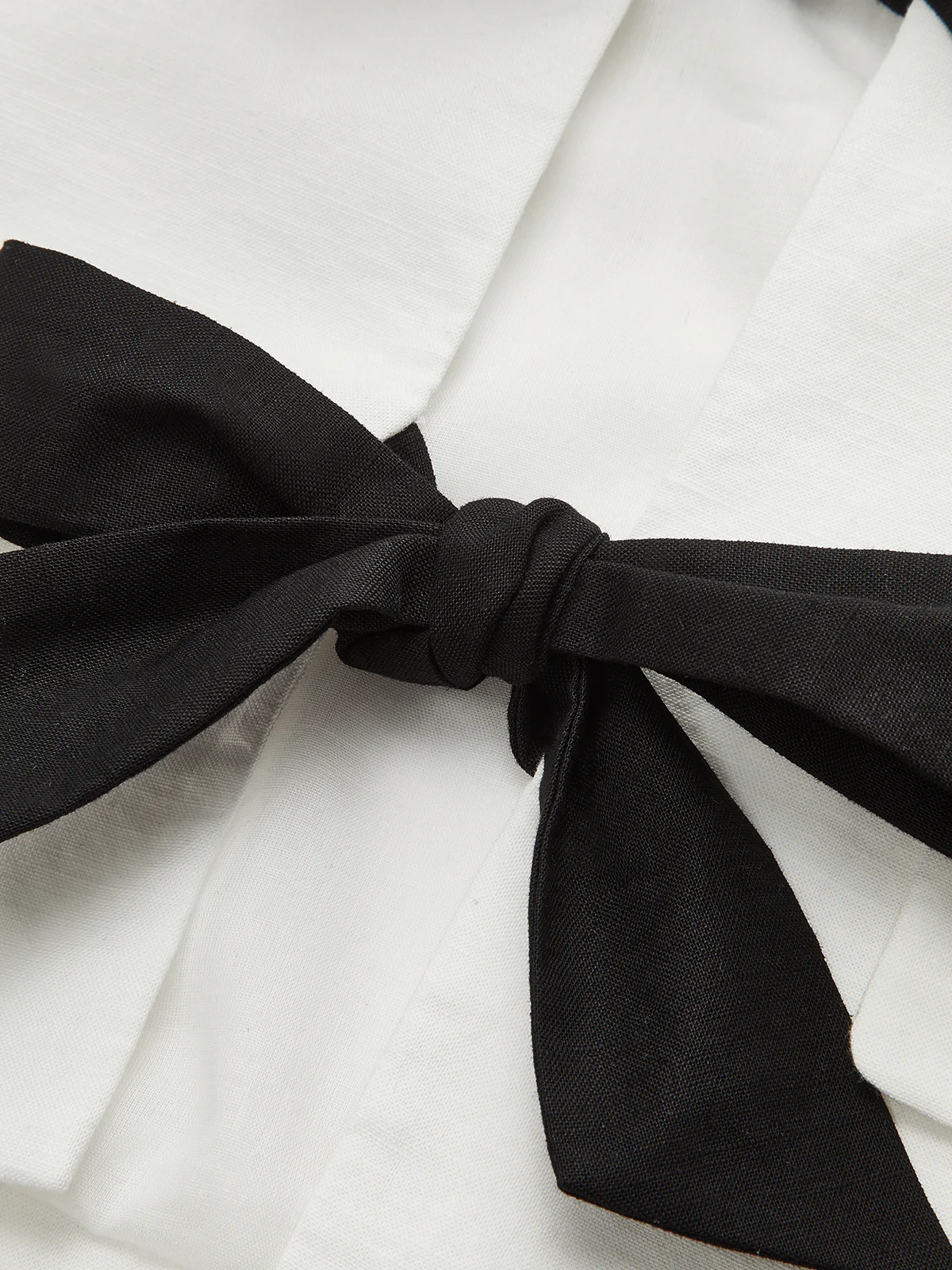 Cotton & Linen Cropped Blazer with Bow