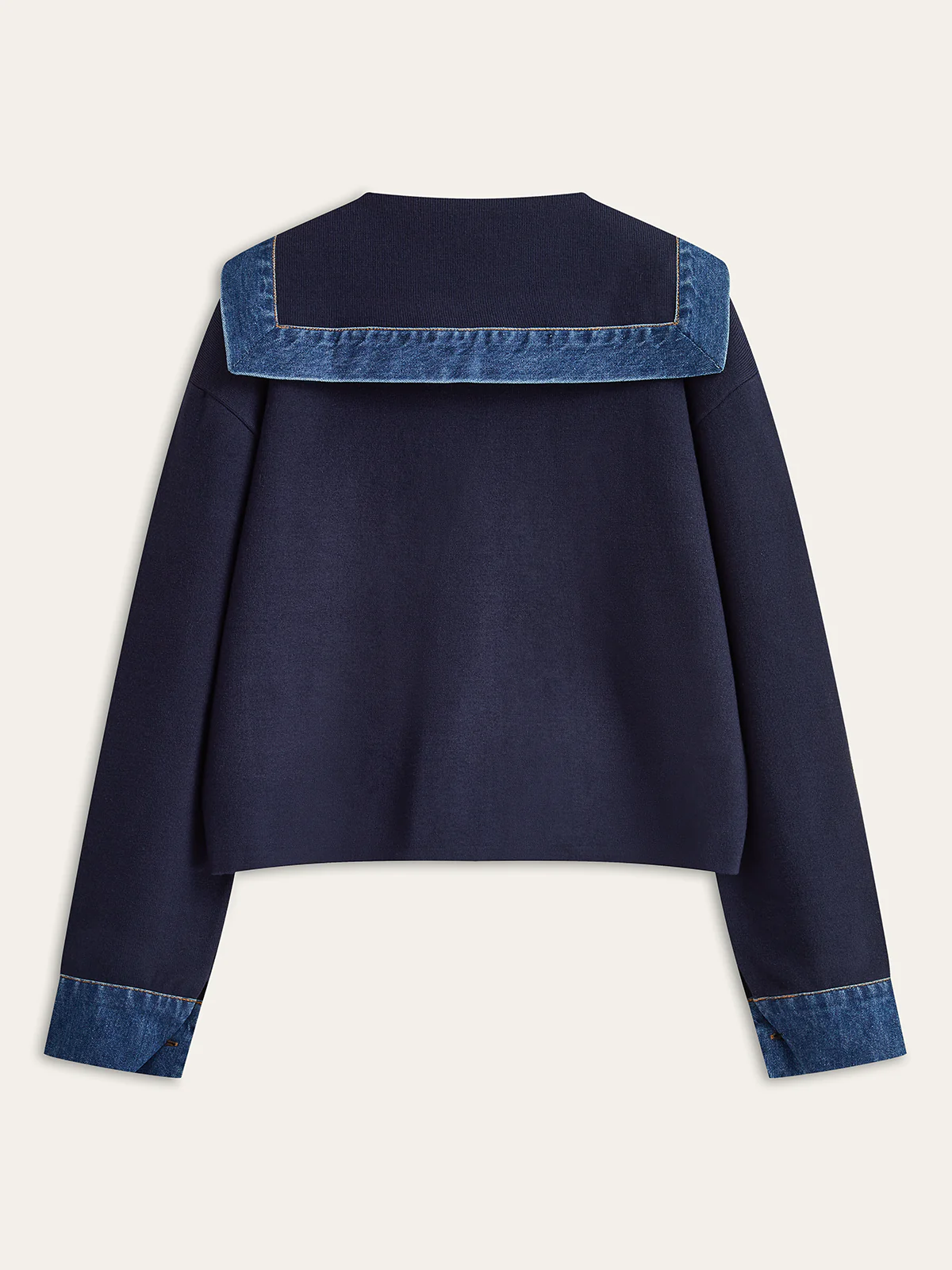 Sailor Collar Denim Trim Knit Outerwear