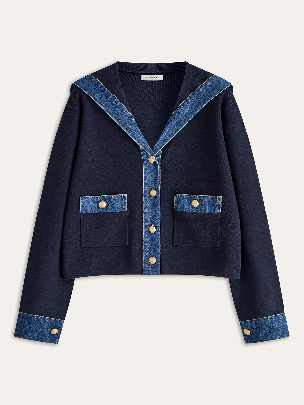Sailor Collar Denim Trim Knit Outerwear