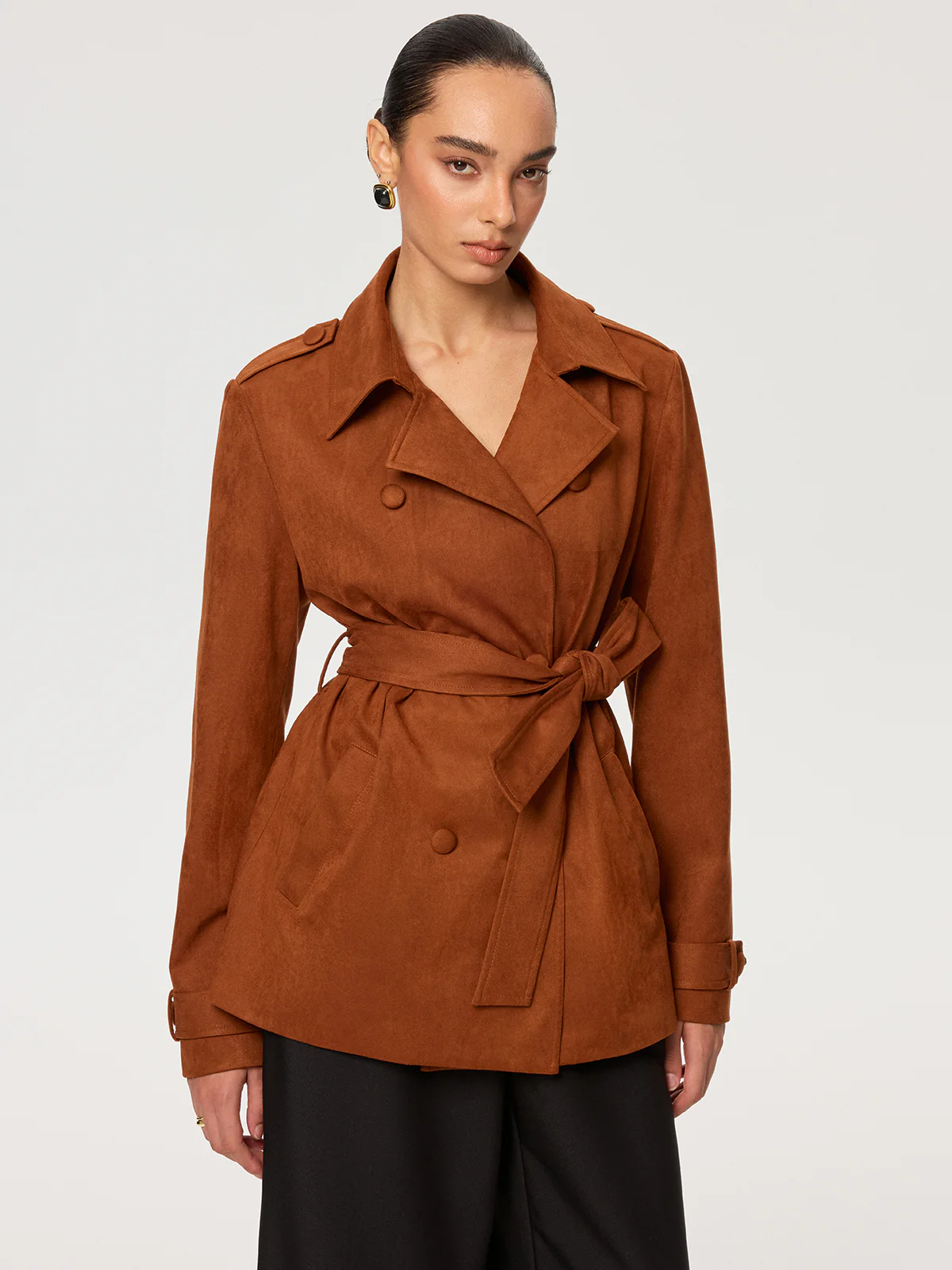 Suede Belted Trench Coat
