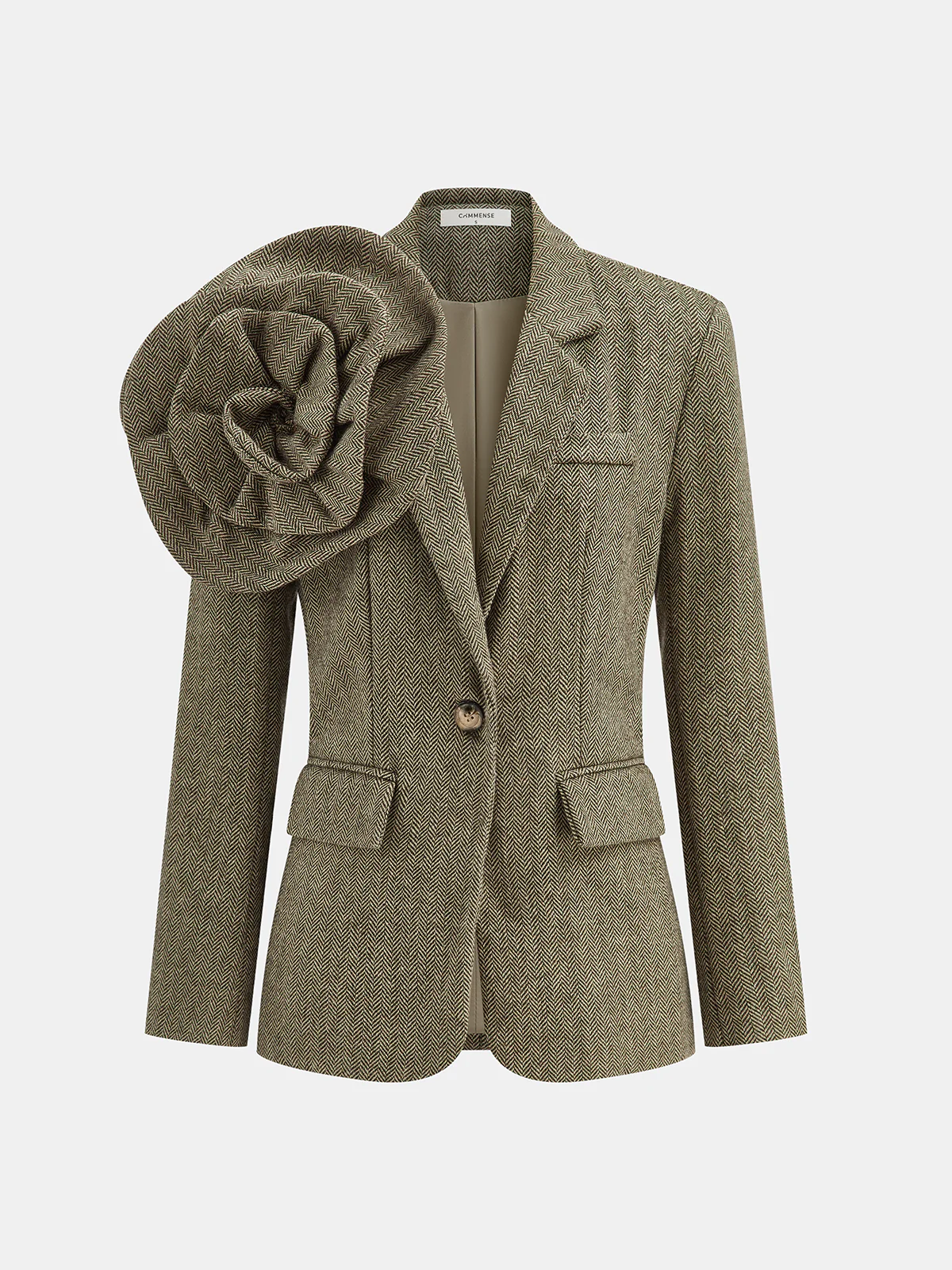 Large 3D Flower Single Button Tweed Blazer