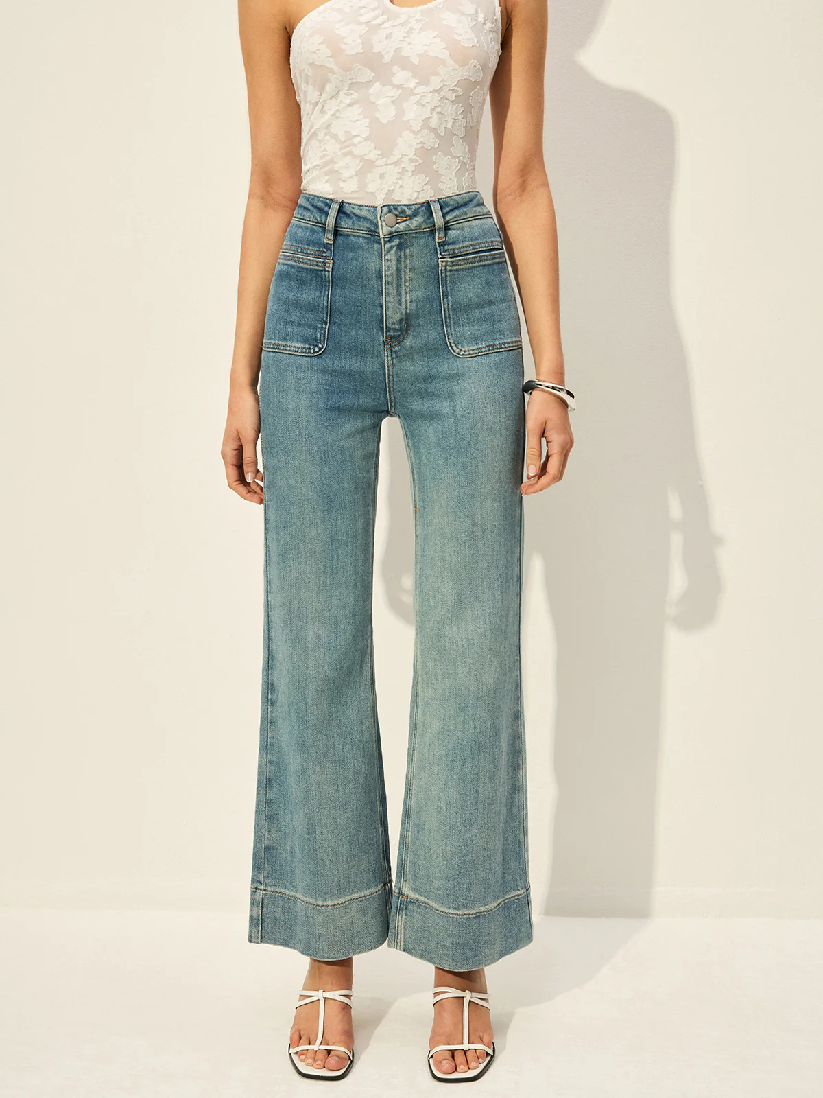 Mid-Waist Denim Pants With Pockets
