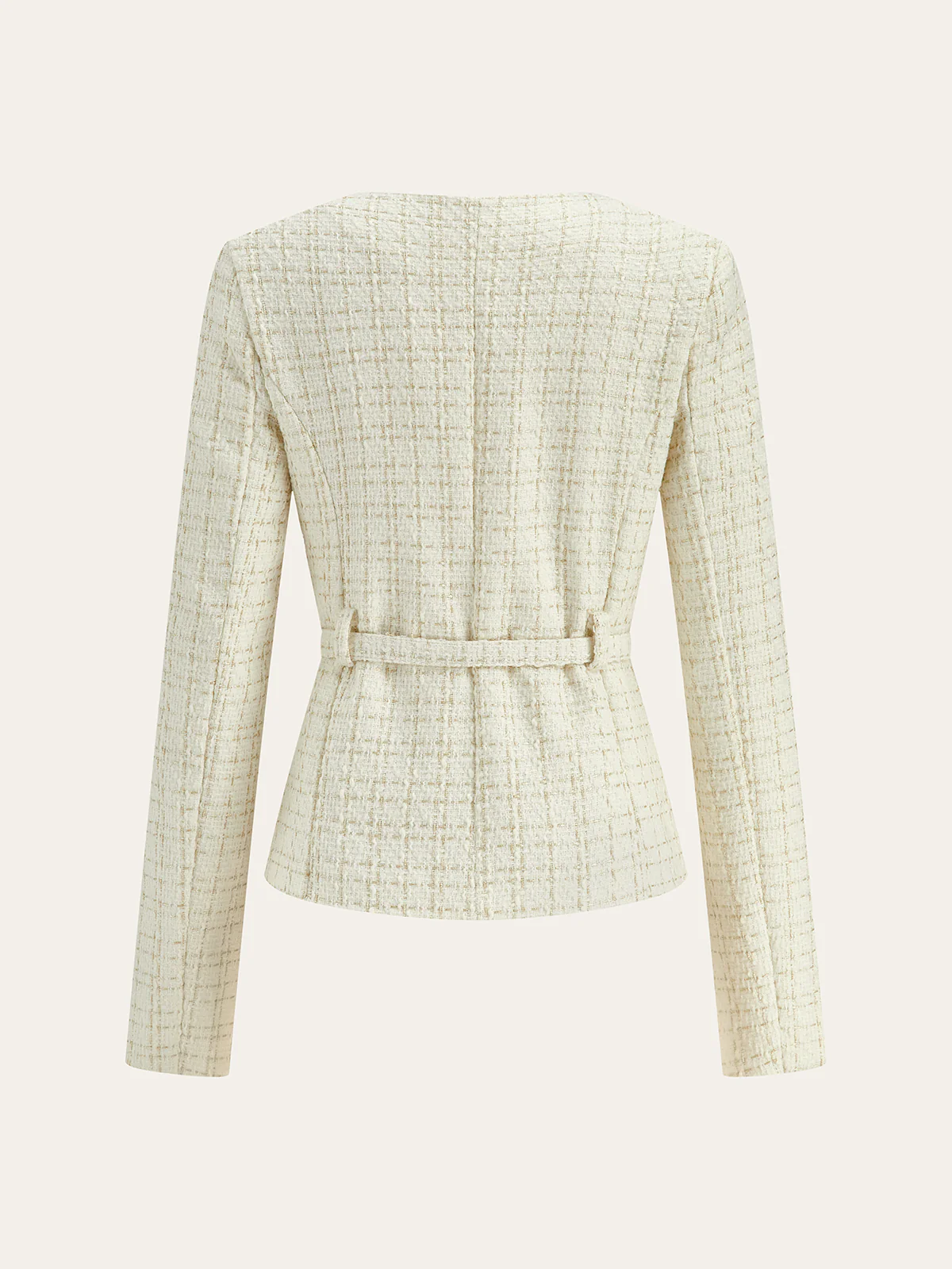 Metal Button Tweed Belted Blazer