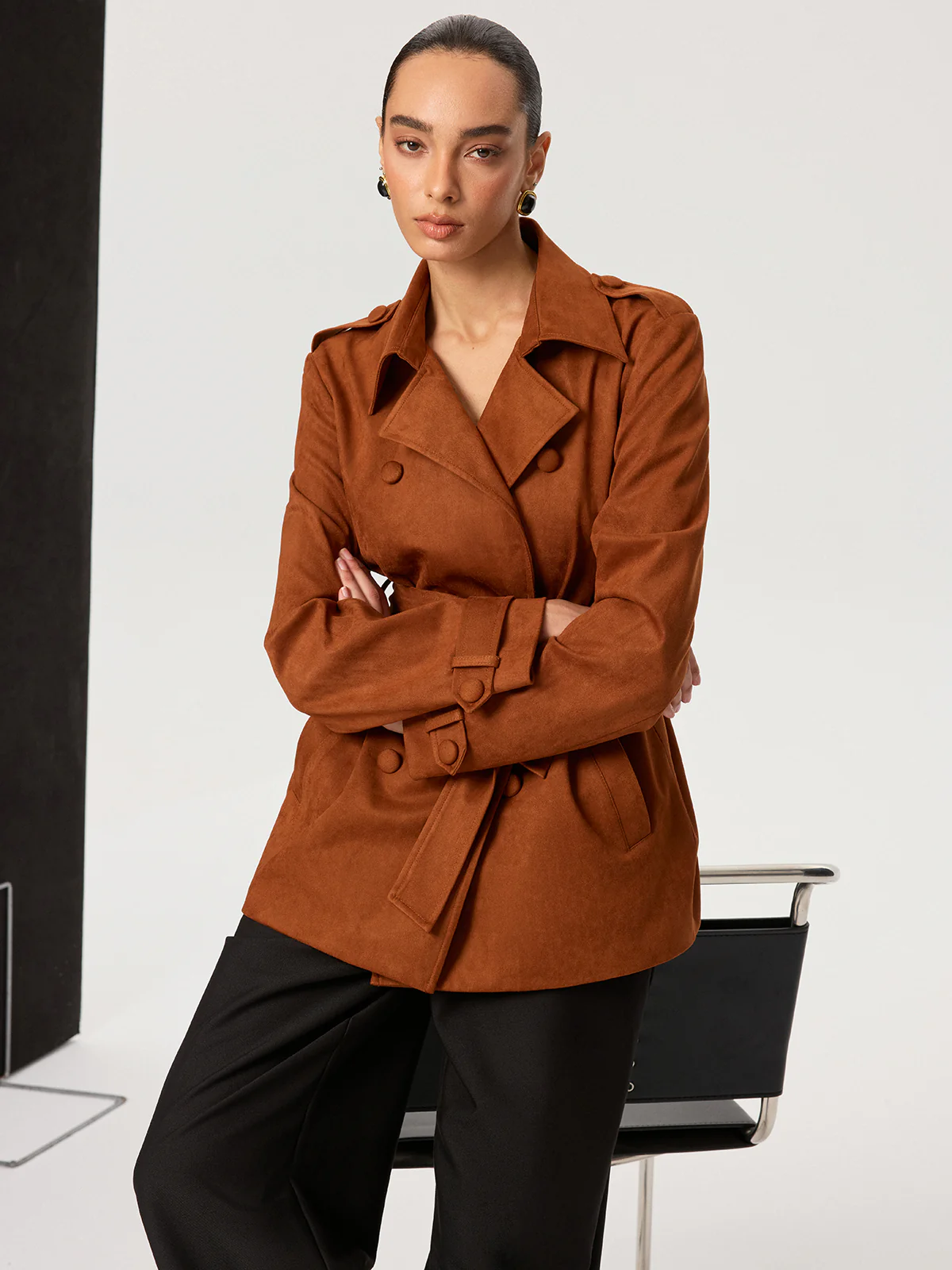 Suede Belted Trench Coat