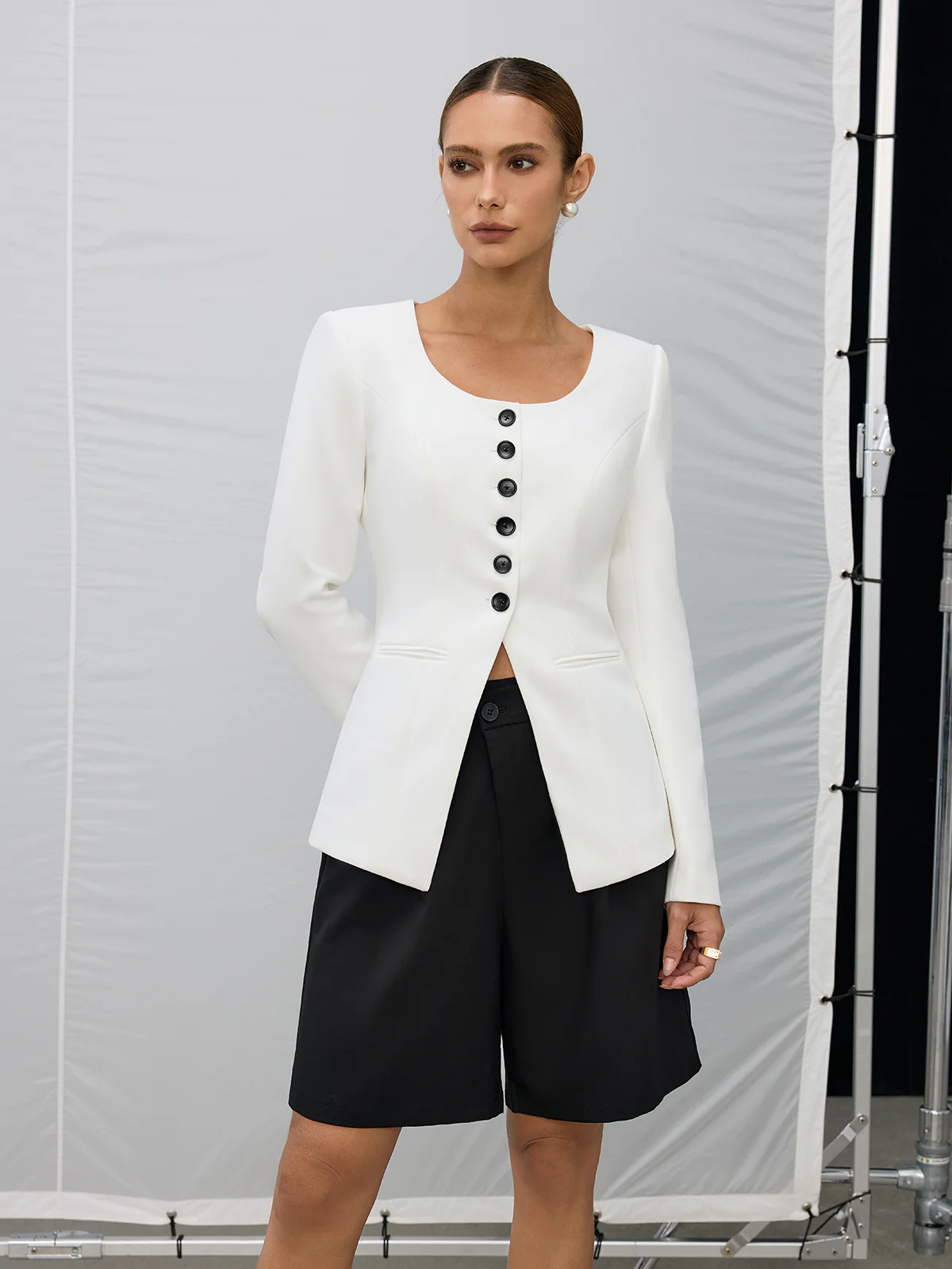 Square Neck Button Blazer