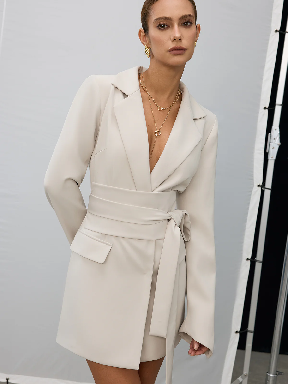 Double-Breasted Belted Blazer Dress