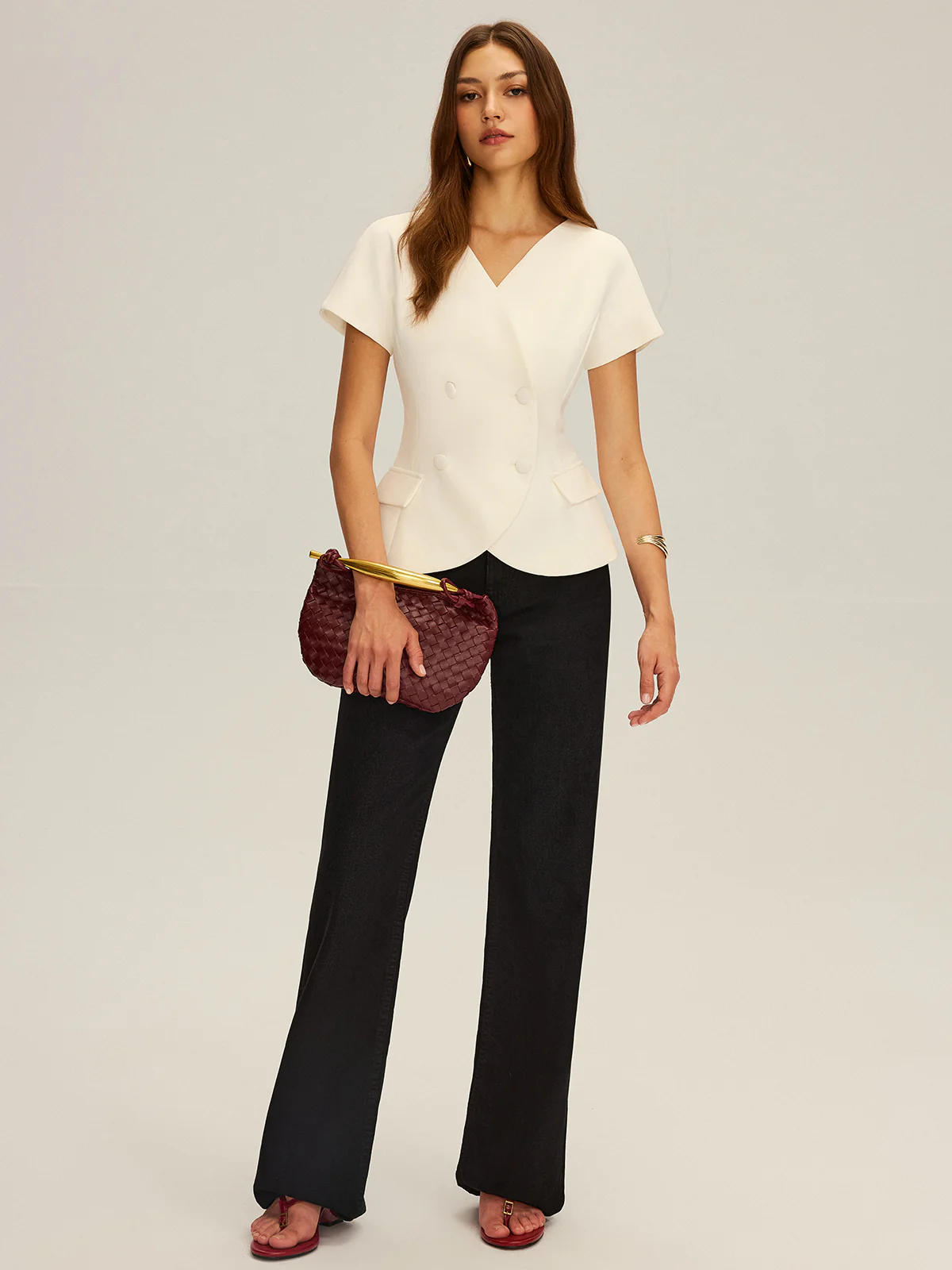 Double-Breasted Short-Sleeve Blazer