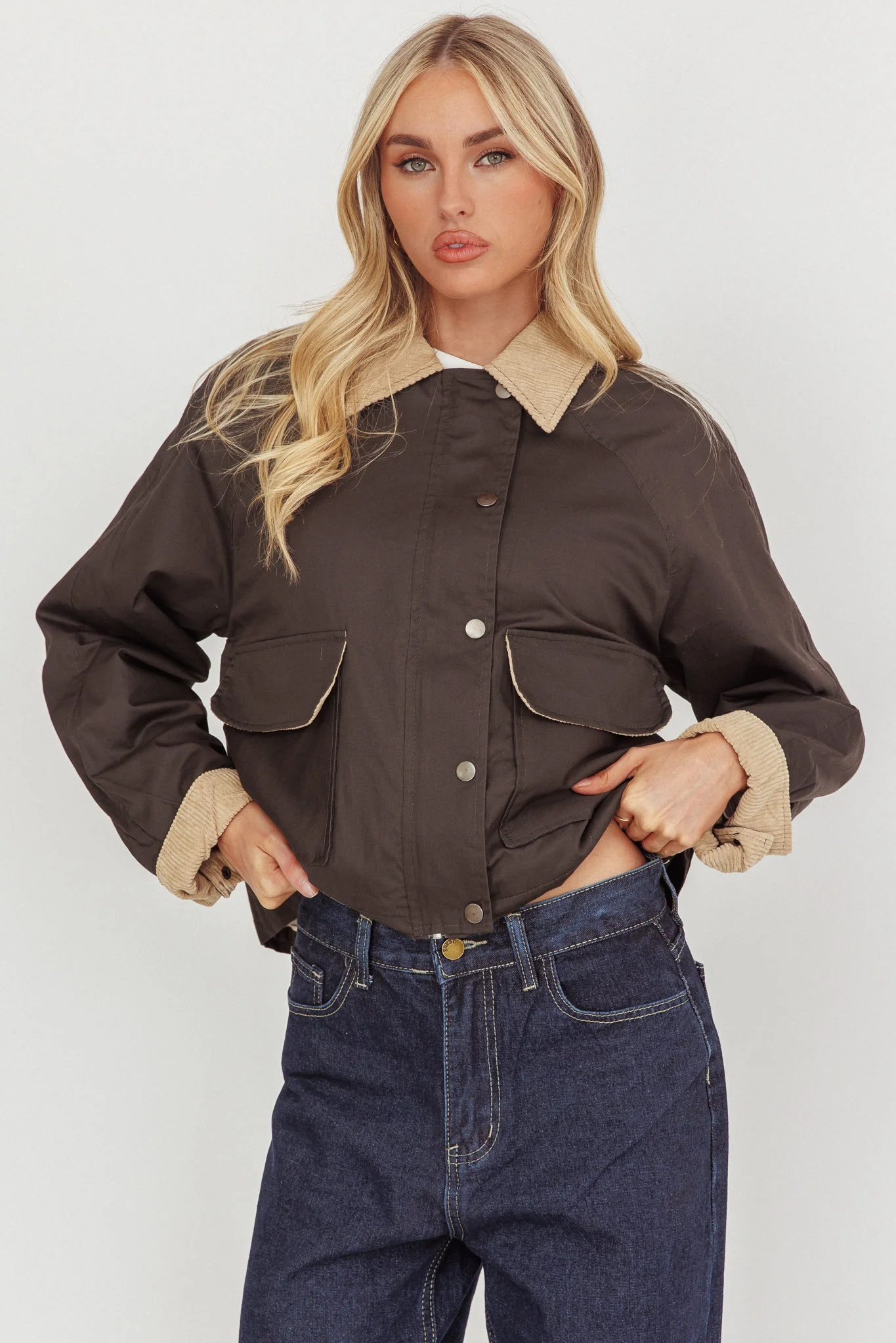 Halona Snap Button Pocket Jacket Charcoal