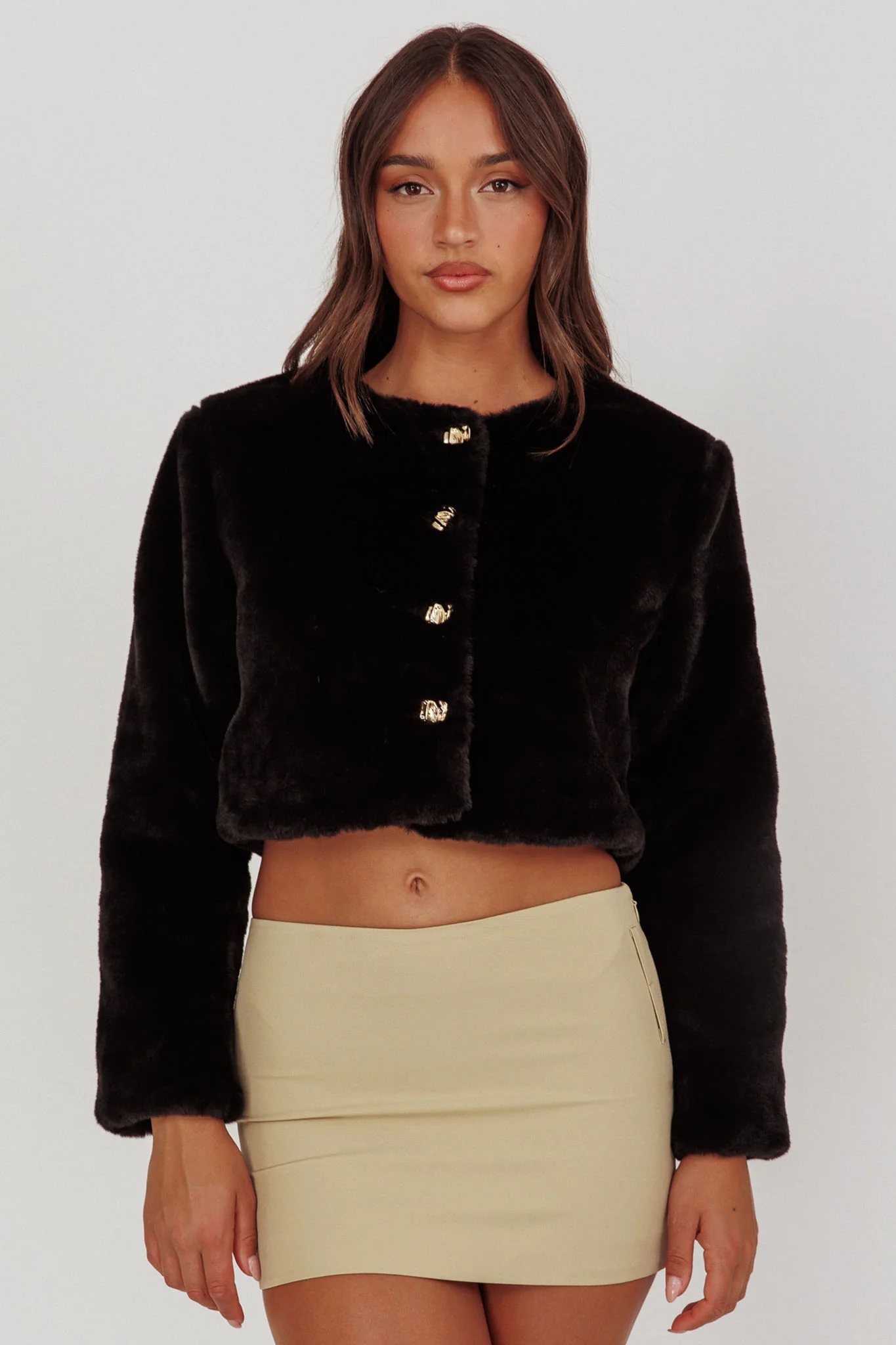 London Day Faux Fur Crop Jacket Black