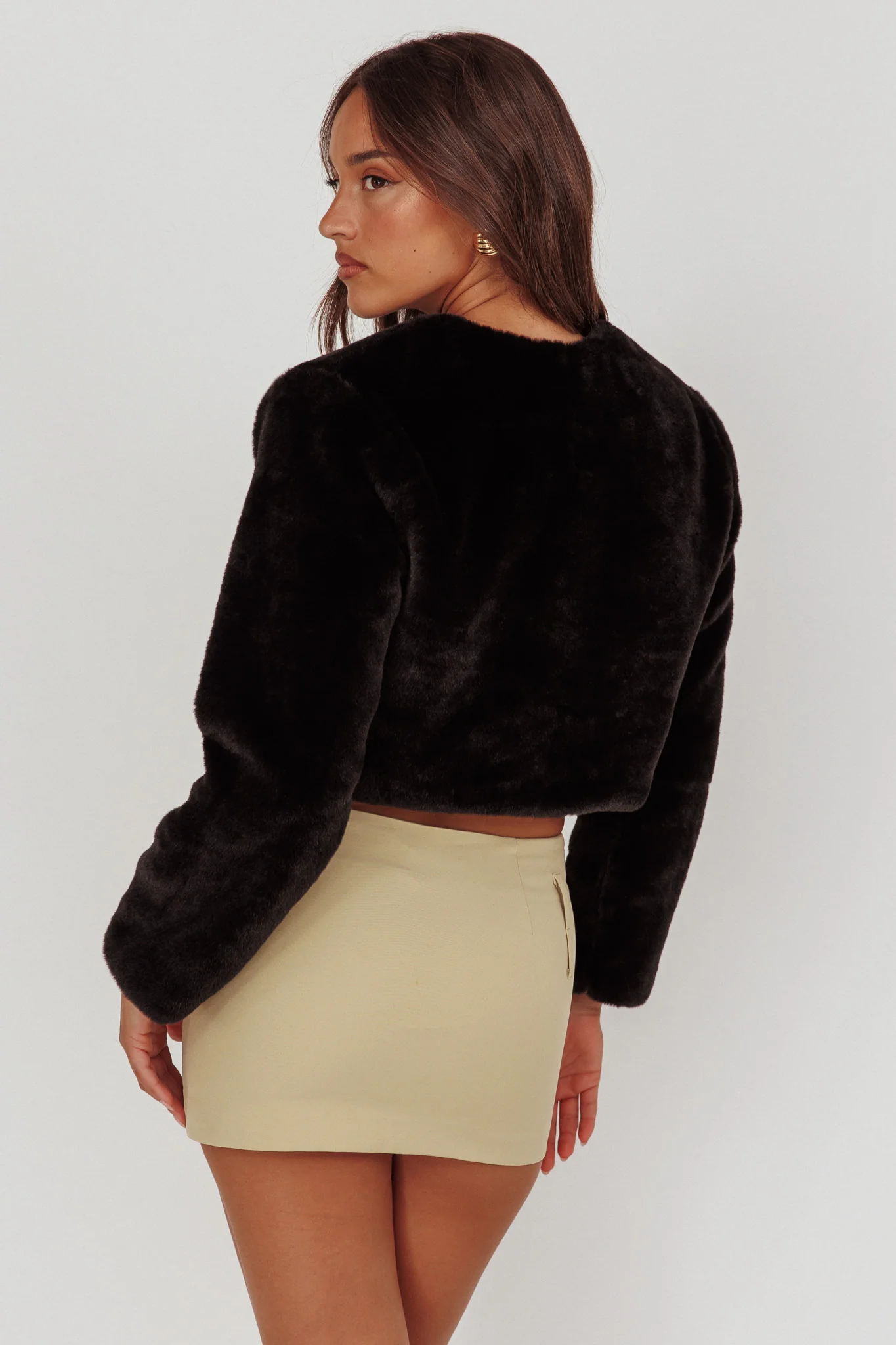 London Day Faux Fur Crop Jacket Black