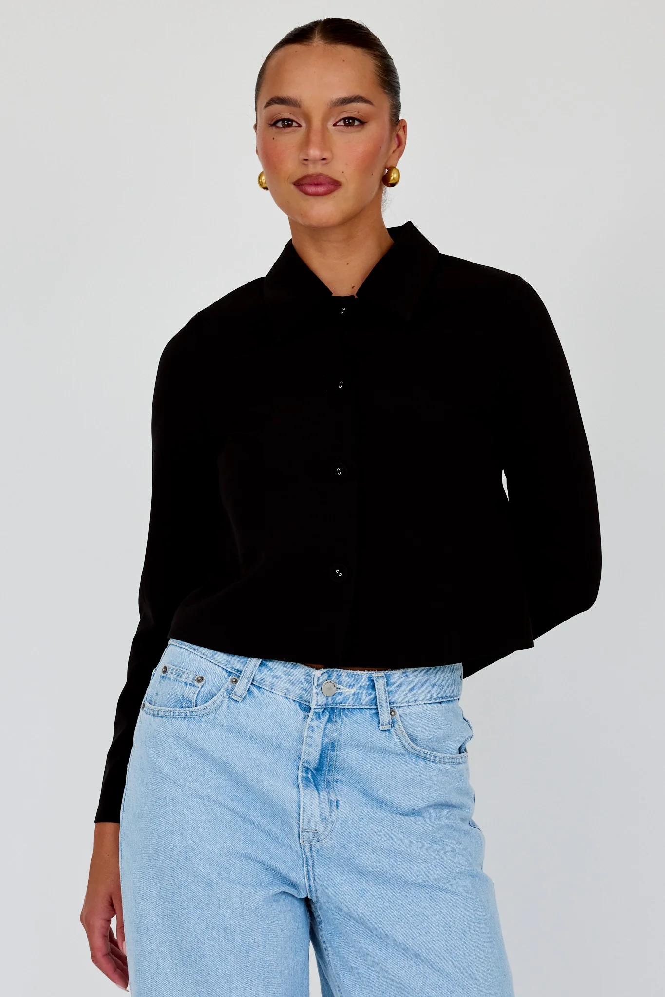 Marsha Button Front Crop Jacket Black