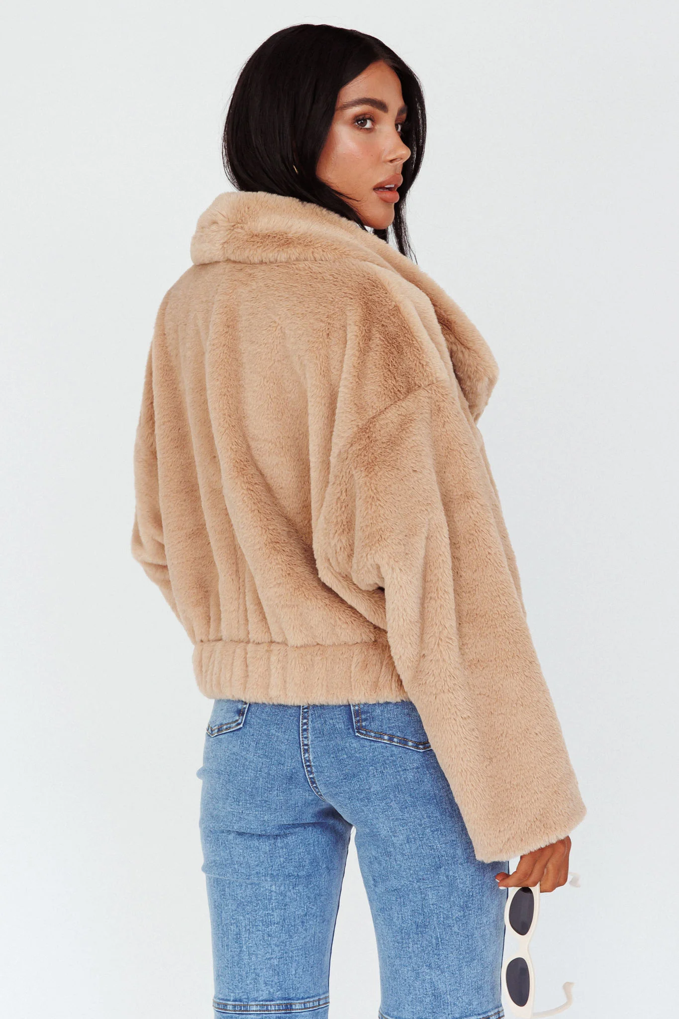 Yaro Long Sleeve Faux Fur Jacket Camel