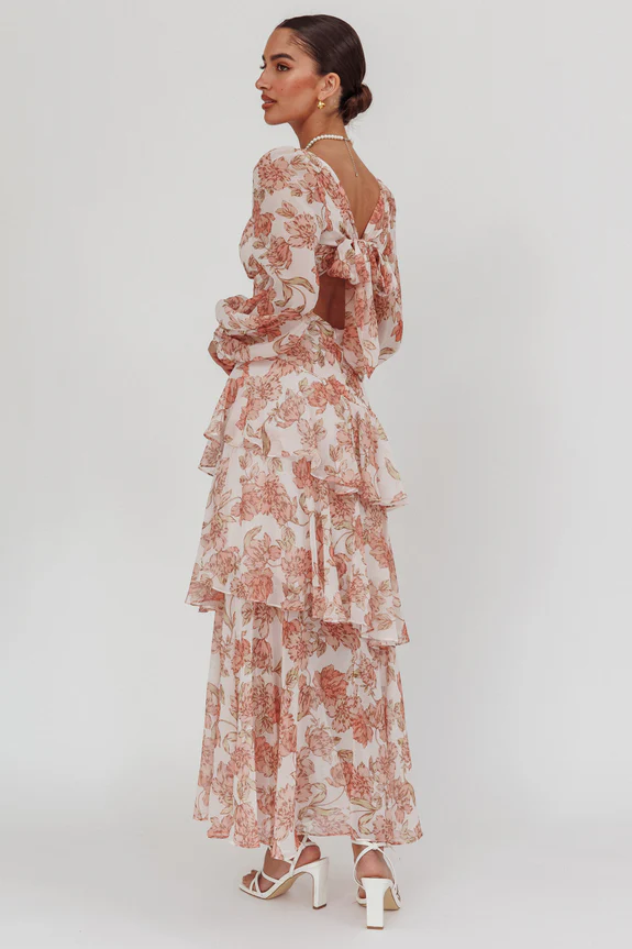 Veda Long Sleeve Floral Tiered Ruffle Maxi Dress