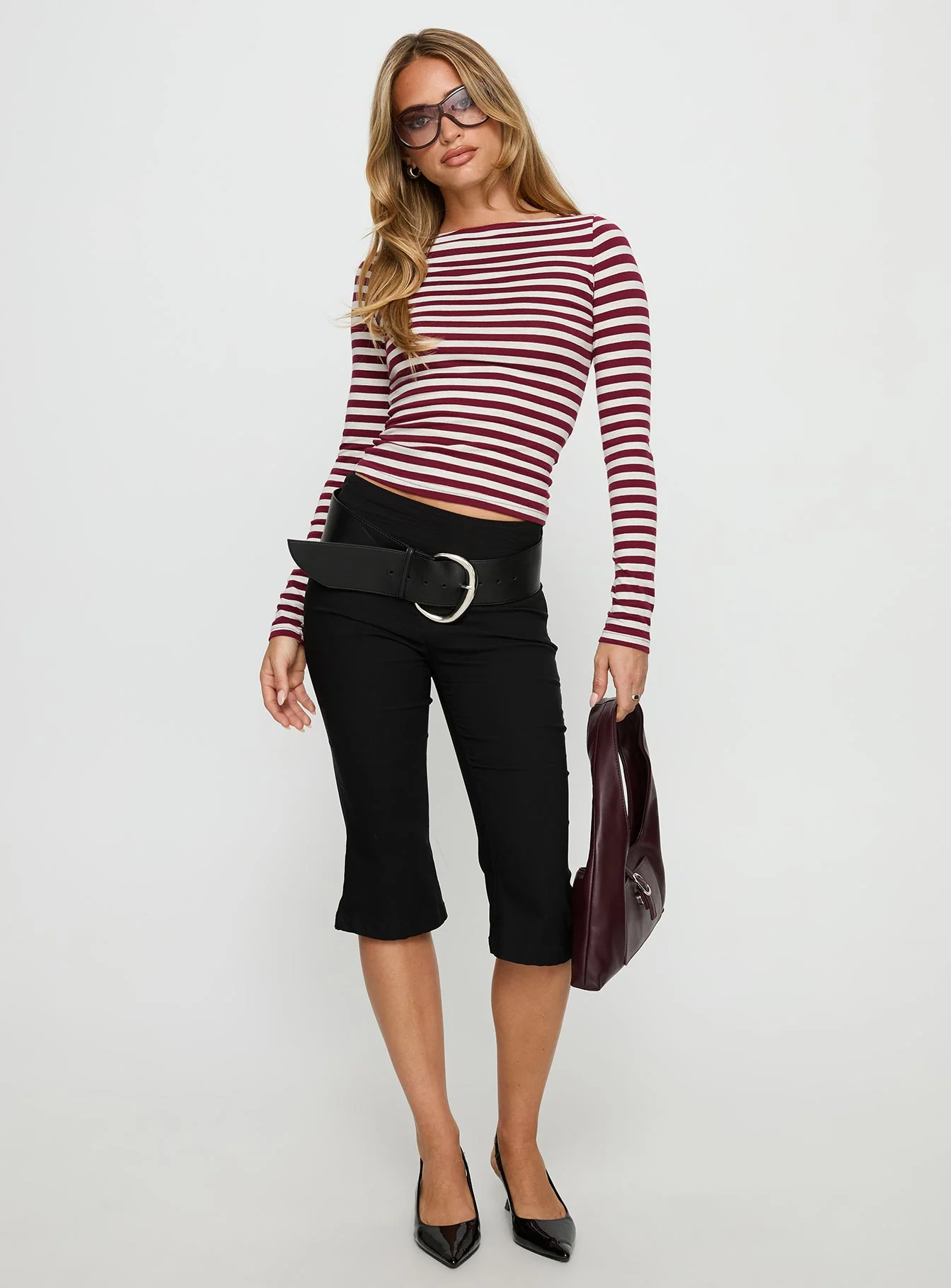 Derrica Long Sleeve Top Red / Grey Stripe