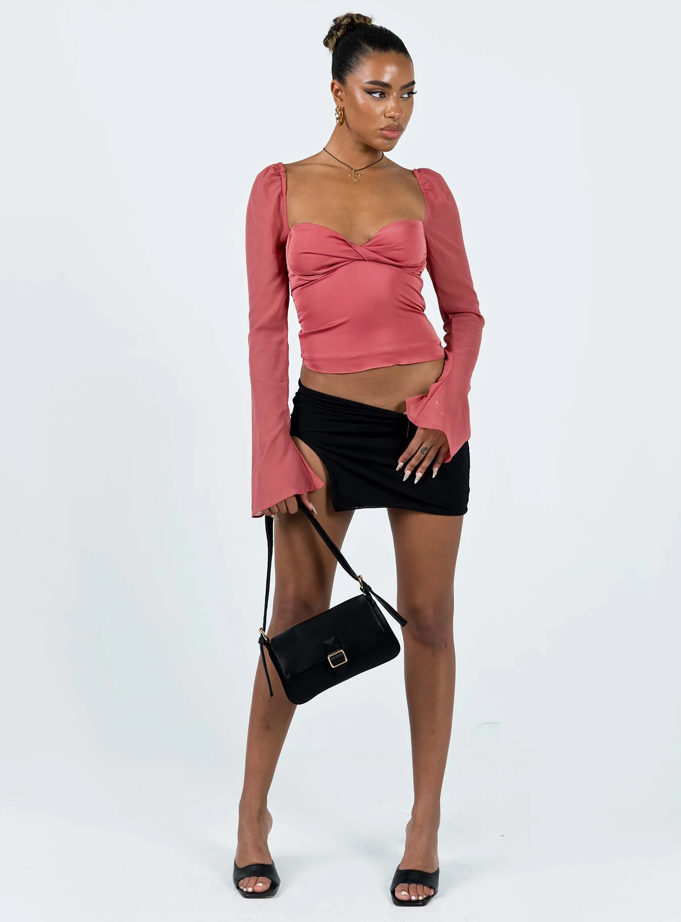 Pavel Long Sleeve Satin Top Red