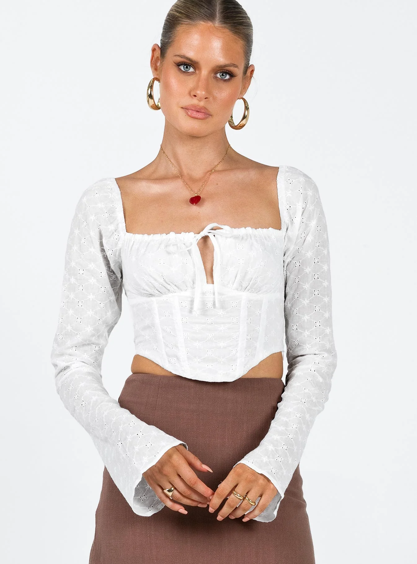 Ludlow Long Sleeve Top Ivory