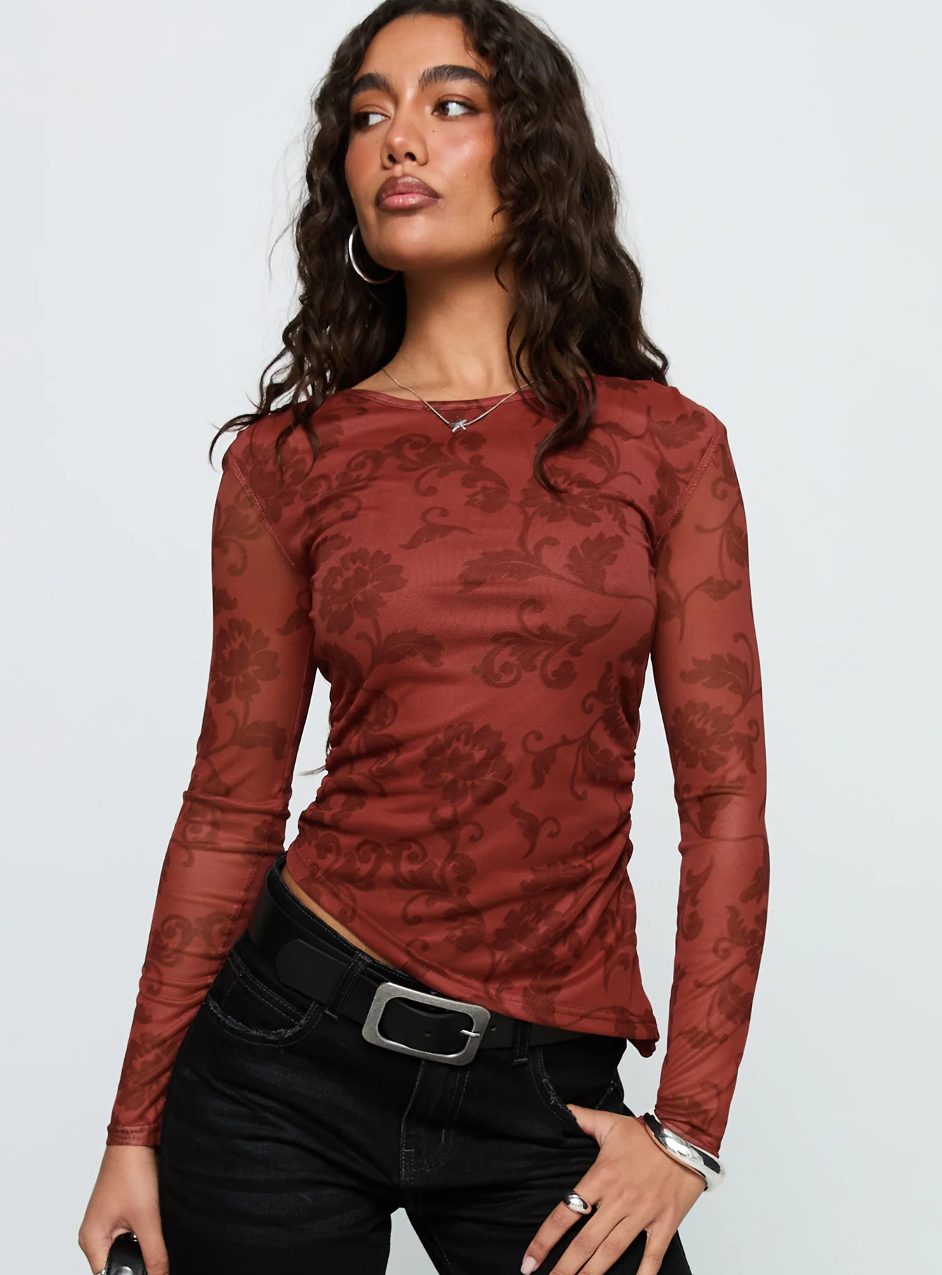 People Watching Long Sleeve Top Red Floral