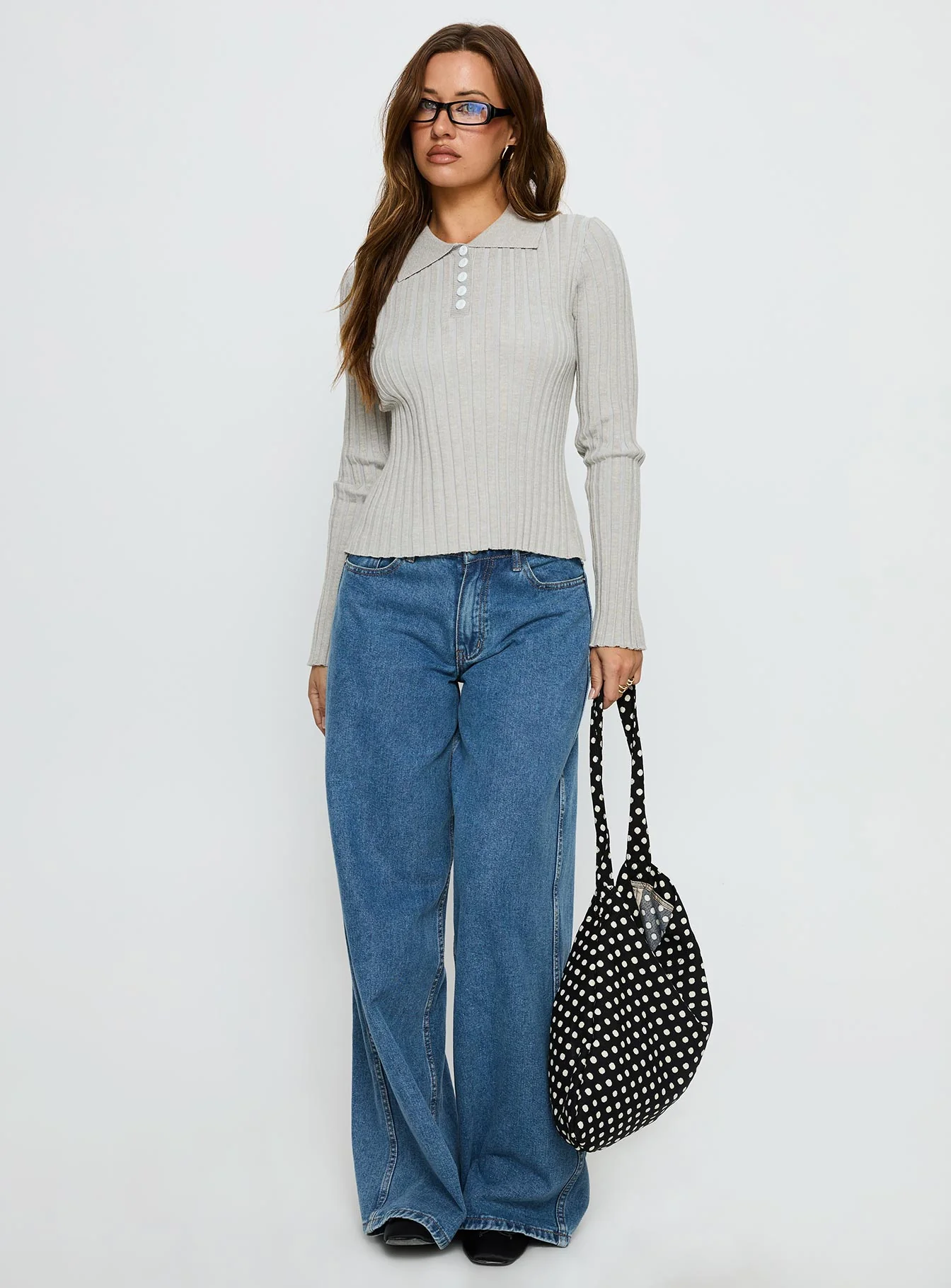 Wakely Collared Long Sleeve Top Grey