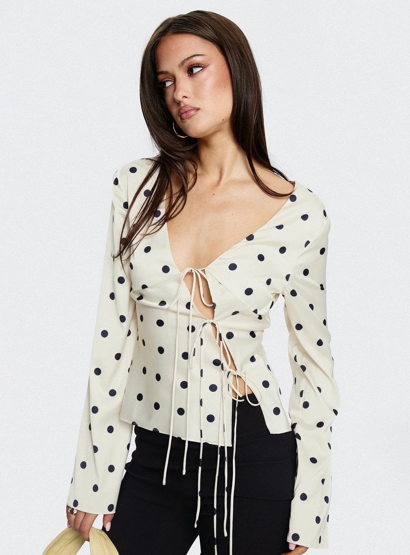Mariah Long Sleeve Top Cream Polka