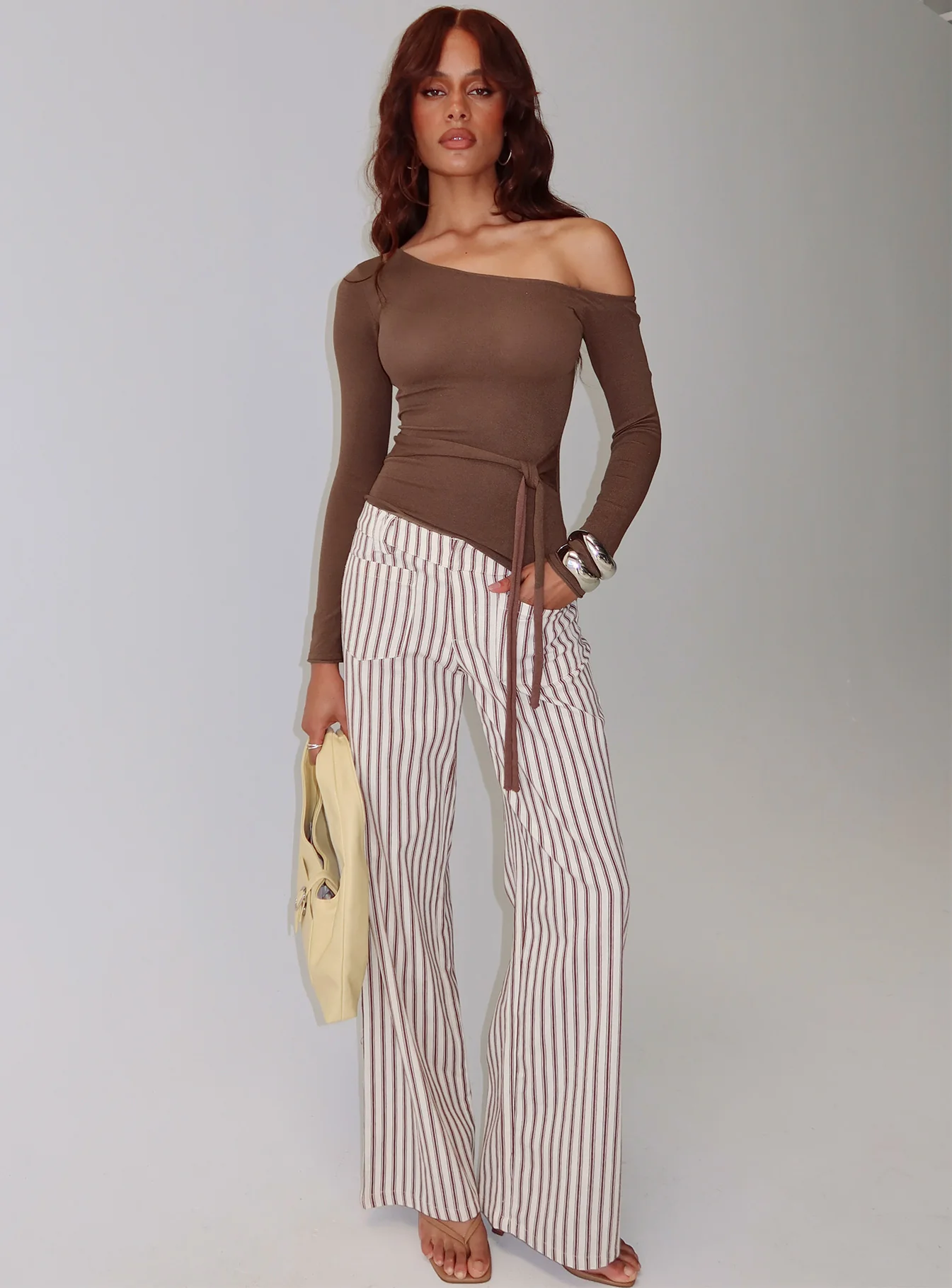 Kastor One Shoulder Long Sleeve Top Chocolate