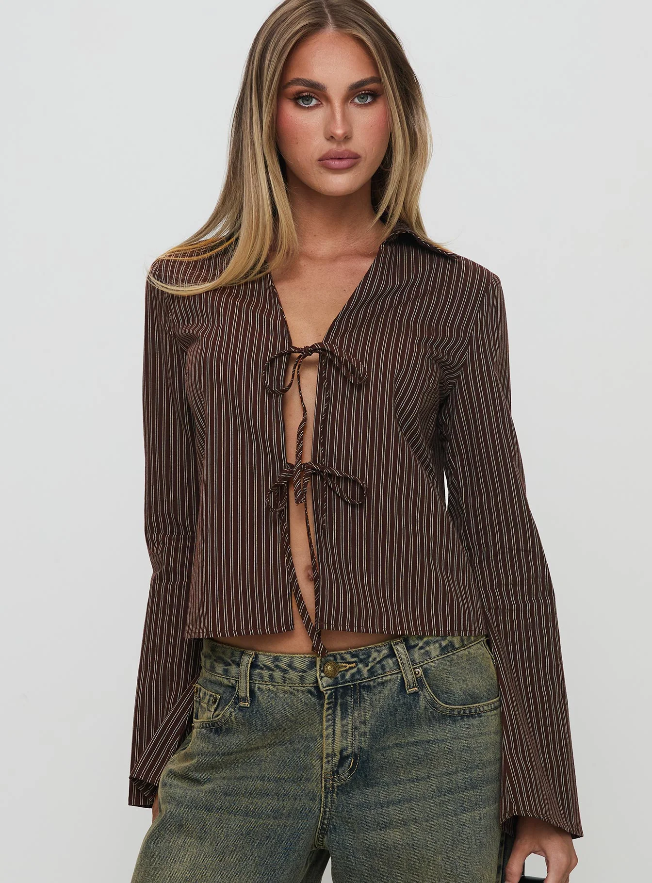 Rozetti Long Sleeve Top Brown Stripe