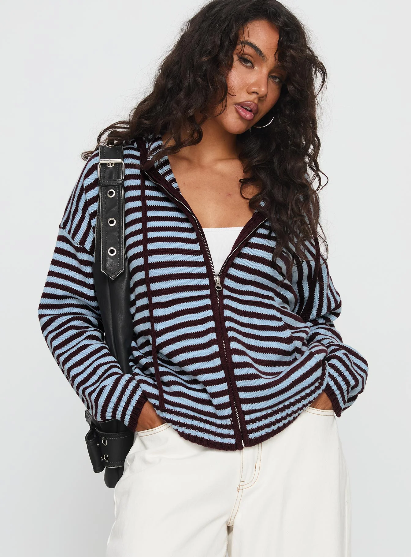 Brienna Zip Jacket Burgundy / Blue Stripe