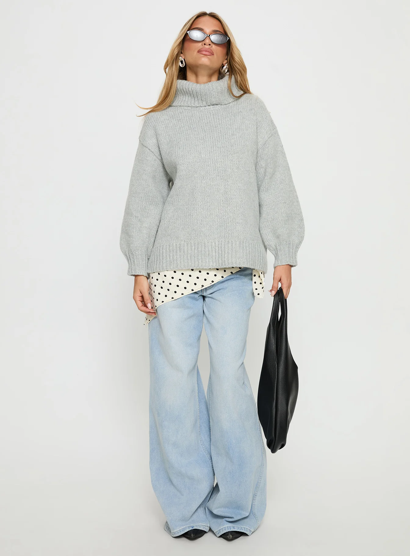 Let Love In Knit Sweater Grey