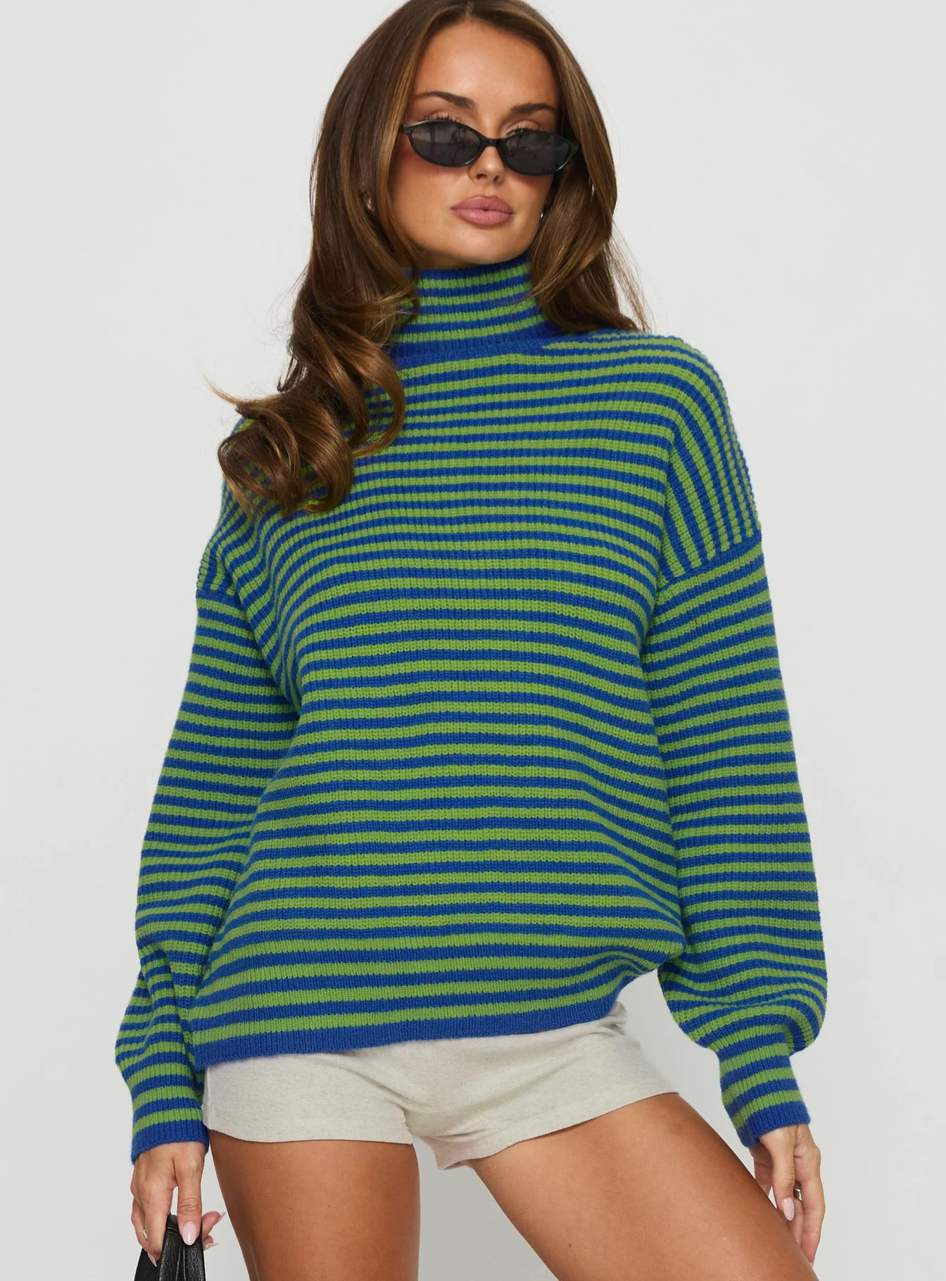 Lancelot Turtle Neck Oversized Jumper Green Stripe