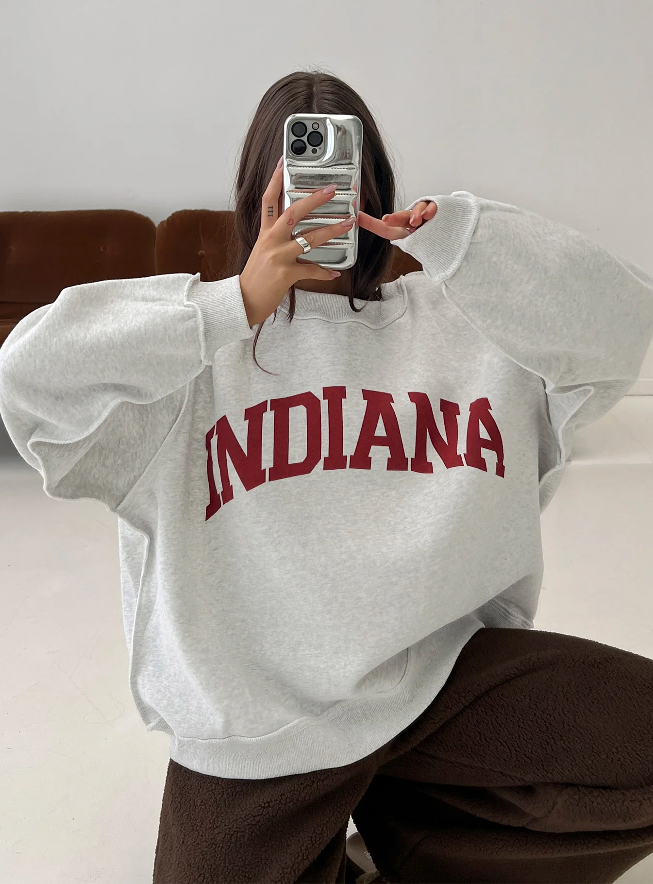 When In Indiana Mock Neck Jumper Grey
