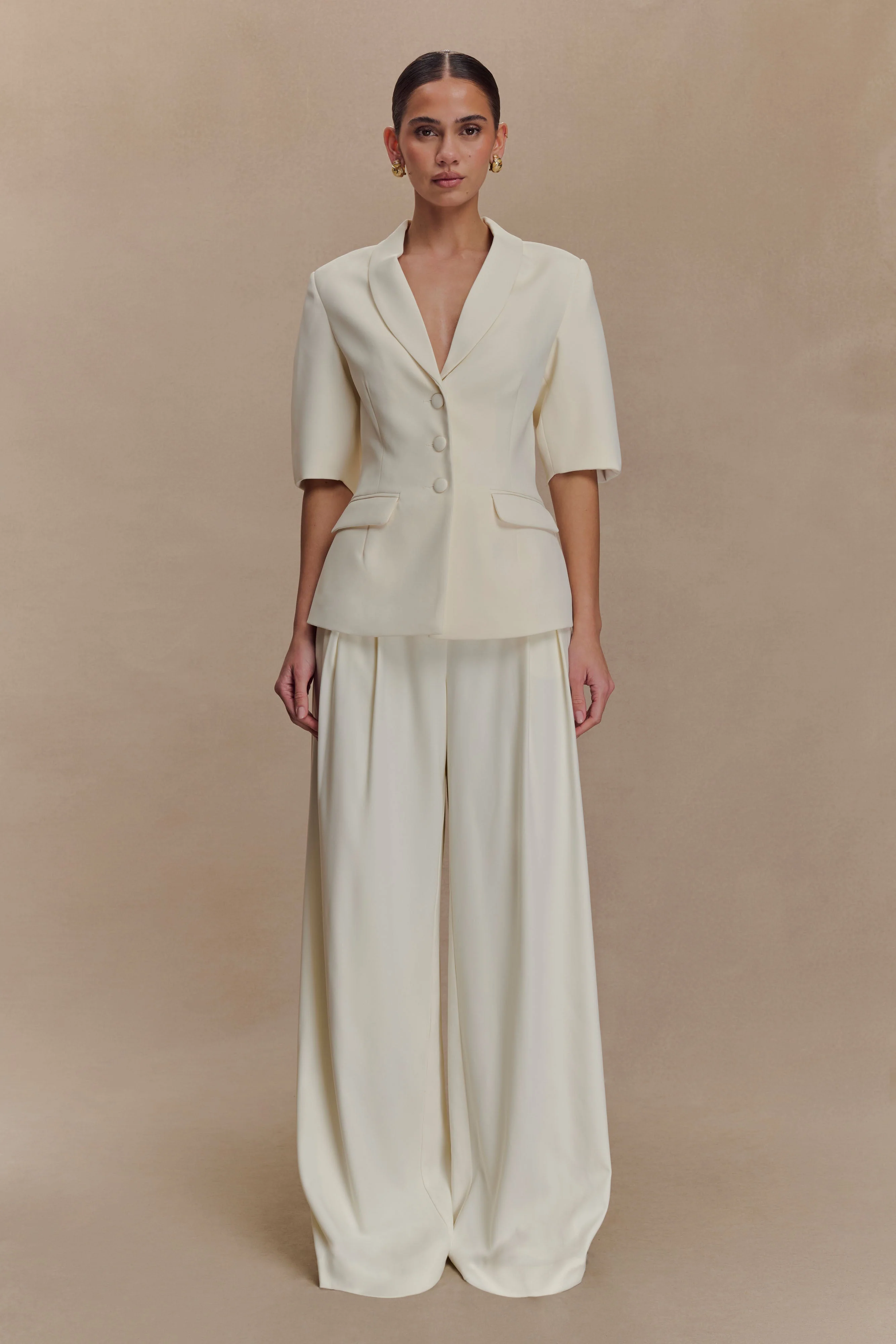Opal Puff Sleeve Suiting Top - Ivory