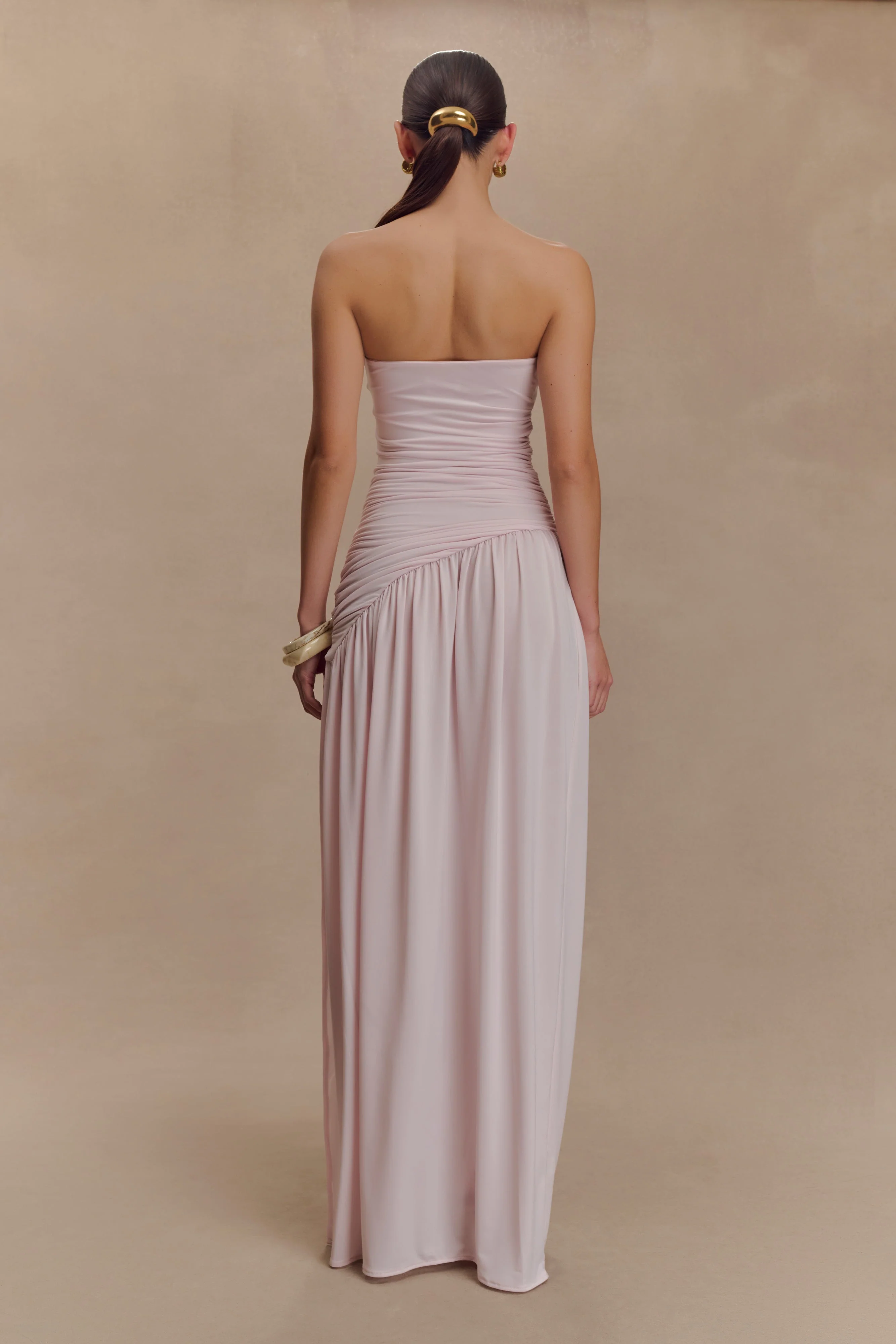 Bex Strapless Slinky Maxi Dress With Split - Pale Pink