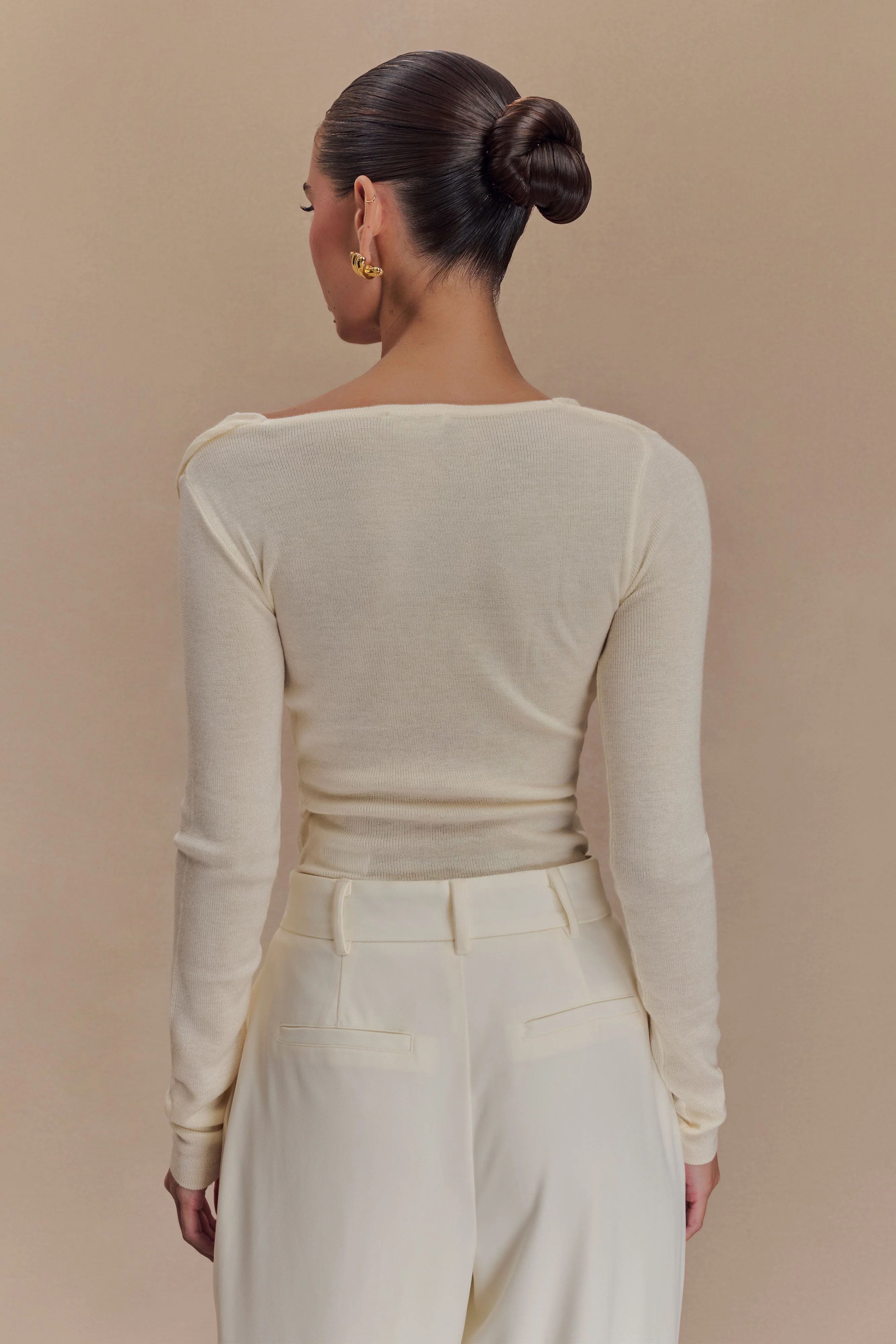 Culver Draped Twist Knit Top - Cream