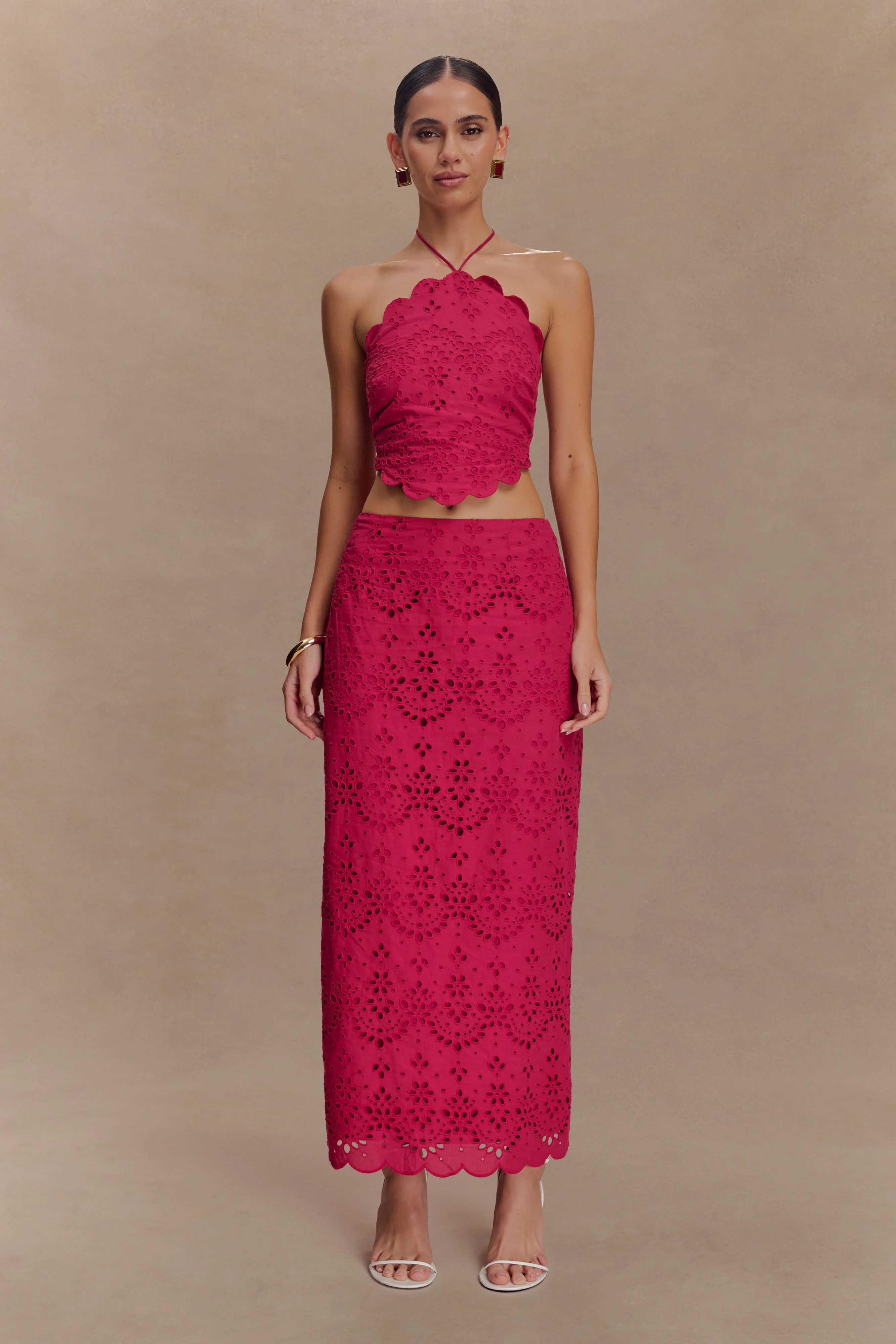 Kensley Broderie Midi Skirt - Dragonfruit