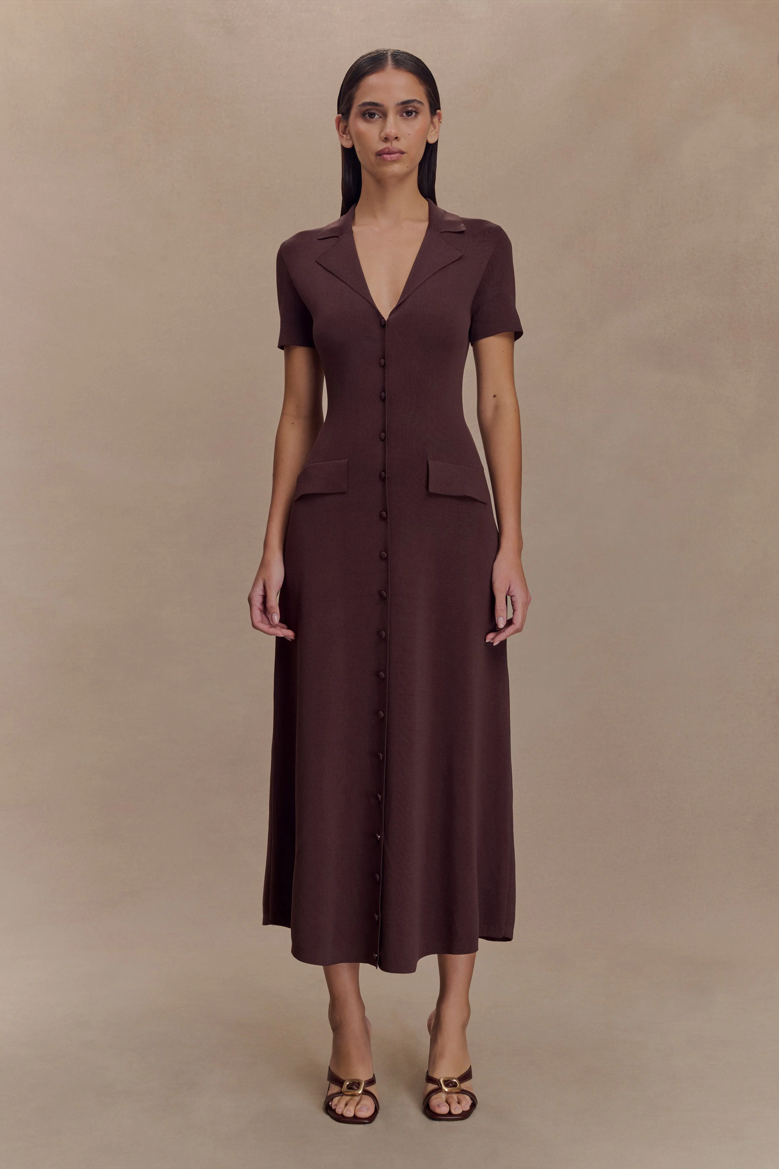 Pearson Short Sleeve Knit Midi Dress - Chocolate