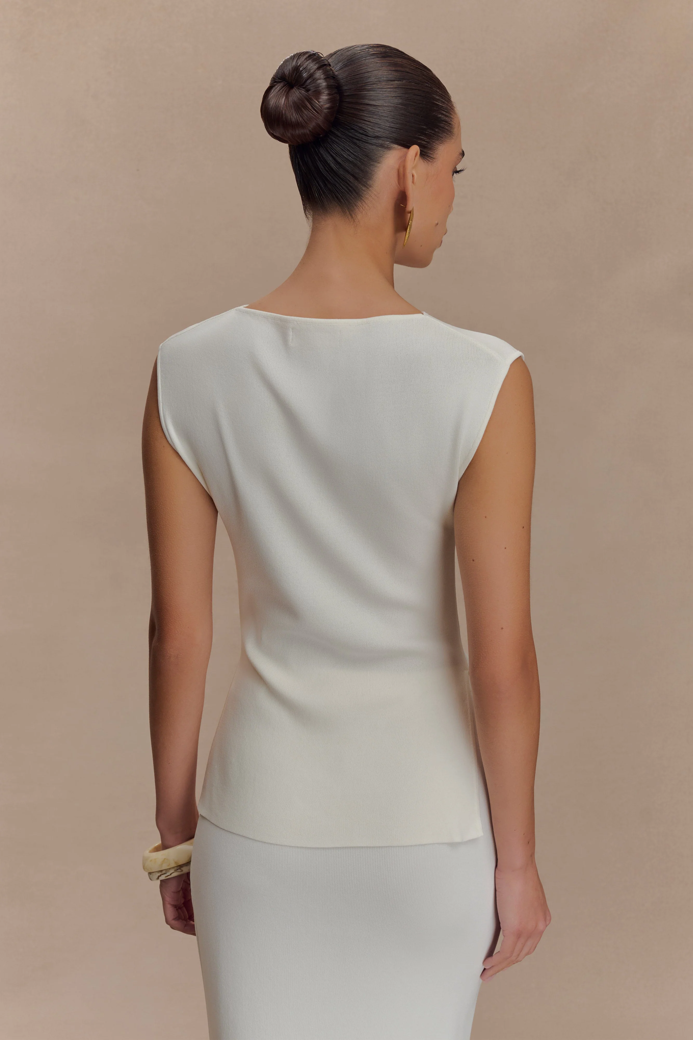 Francisca Cowl Neck Knit Top - White