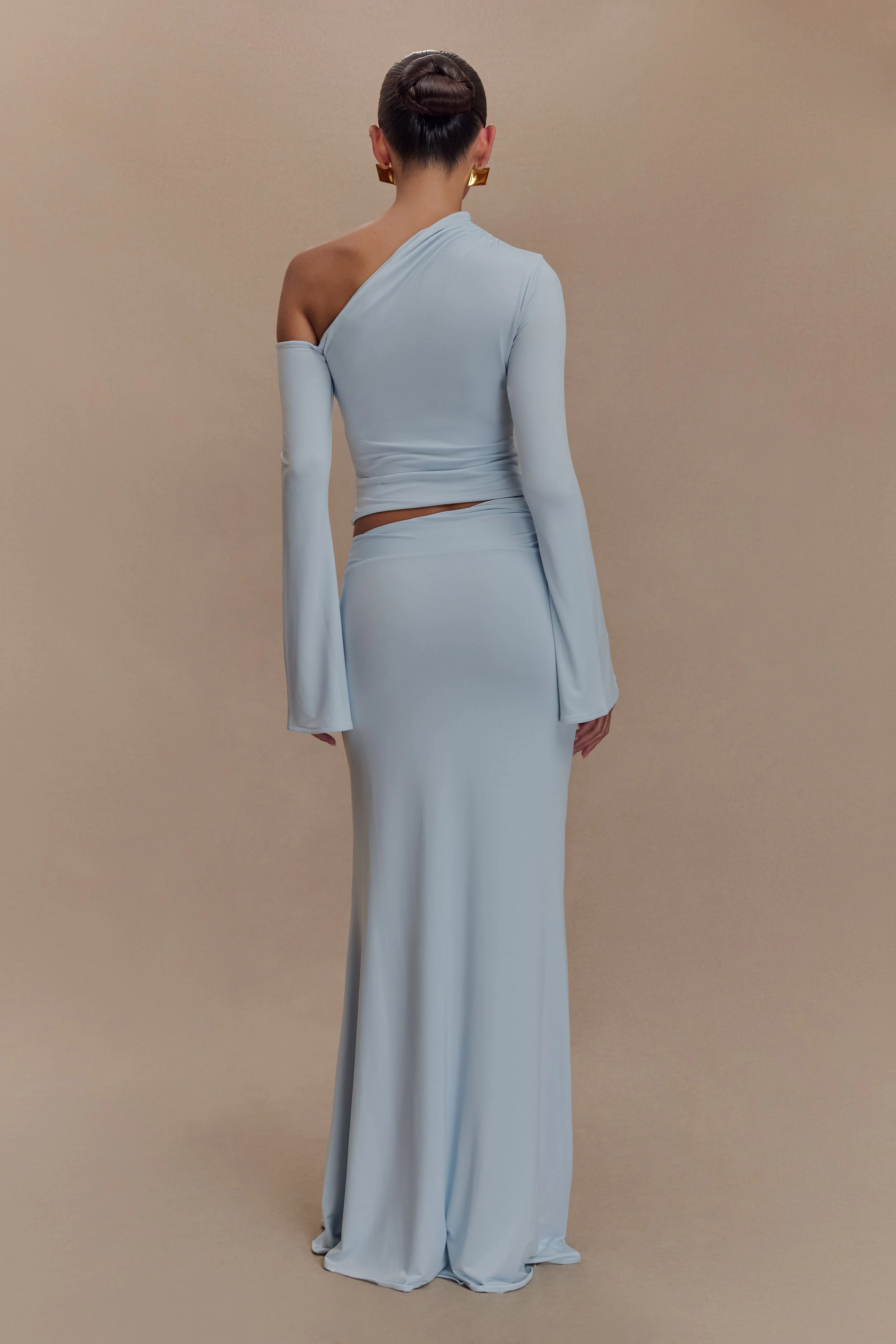 Ainsley Asymmetrical Maxi Skirt With Floral Hardware - Pale Blue