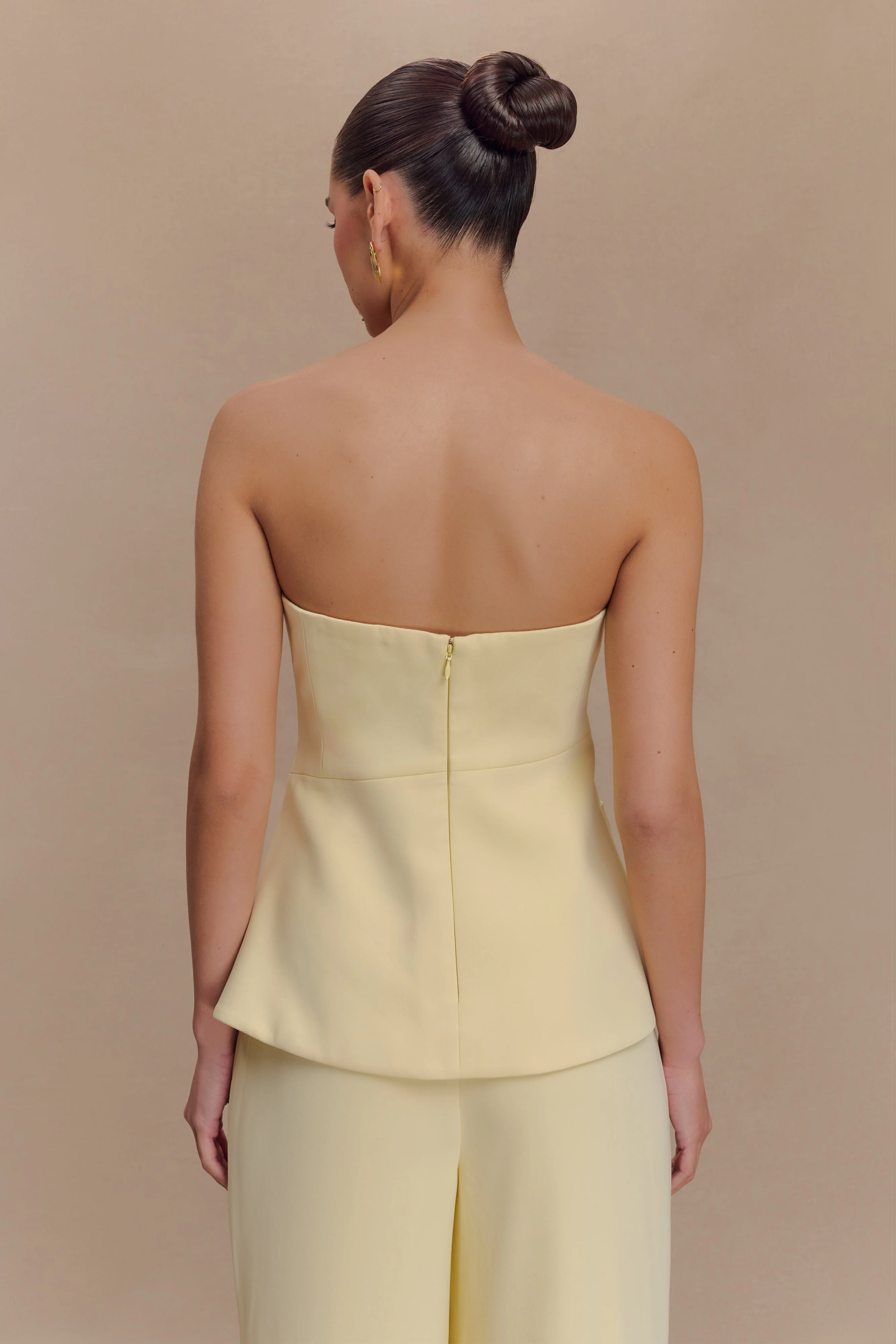 Faith Strapless Suiting Top - Lemon Cream