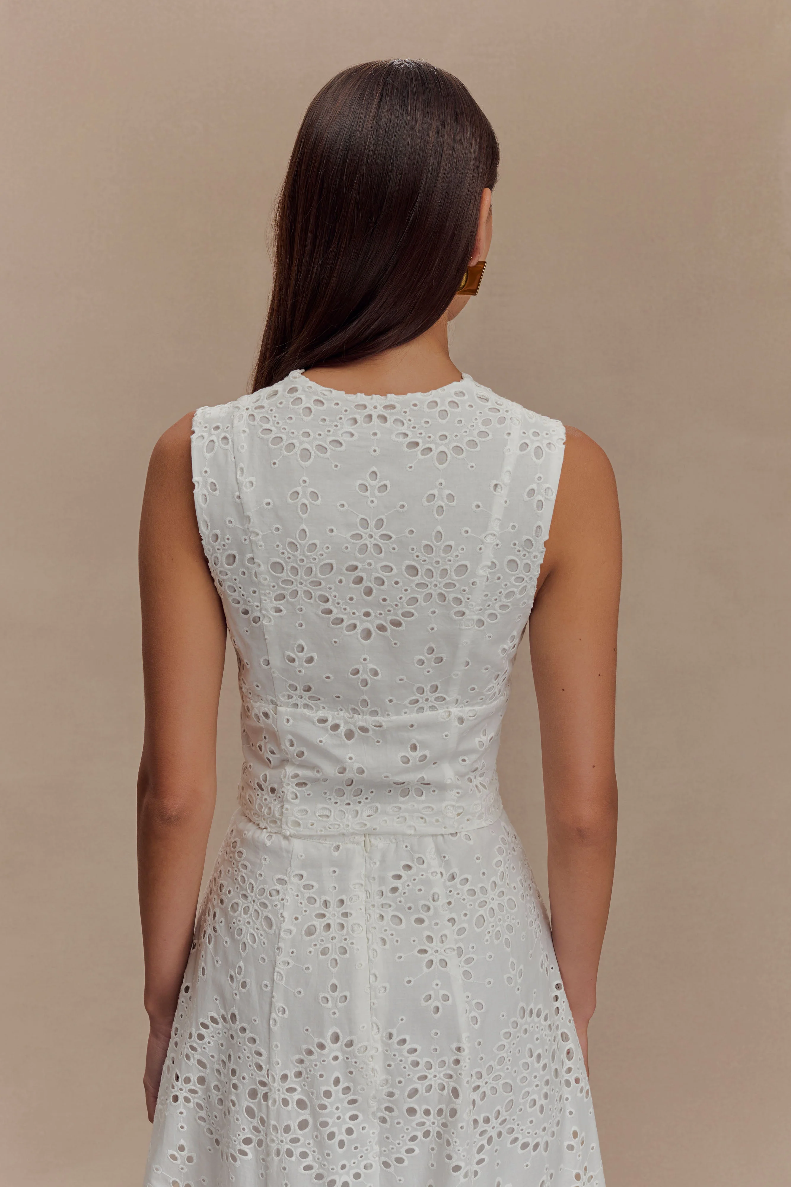 Arla Sleeveless Broderie Top - White