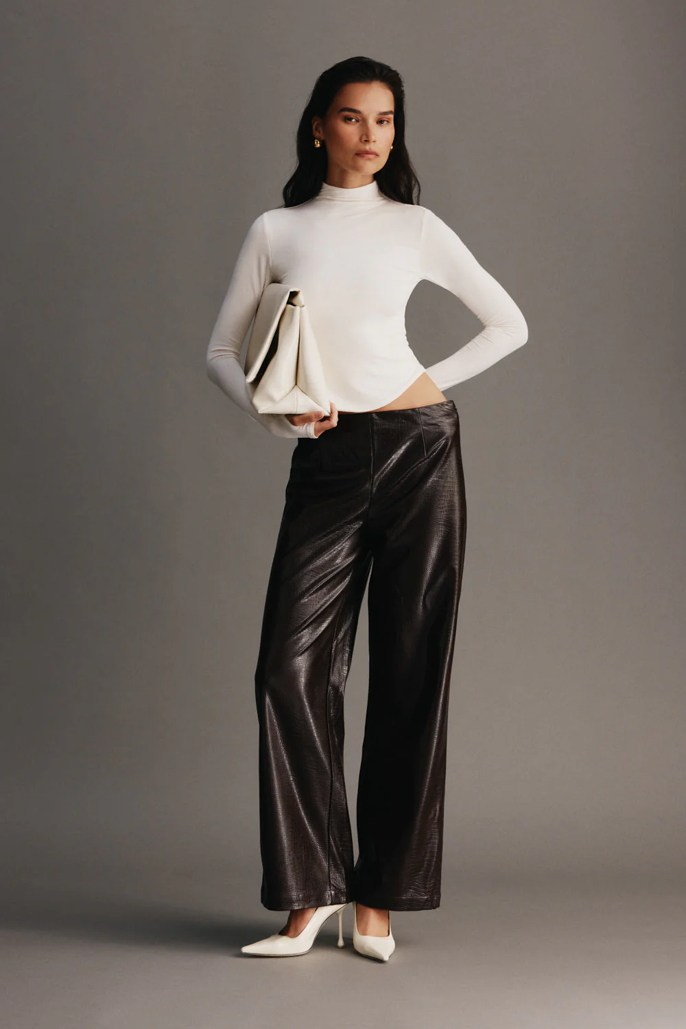 Henry Croc Faux Leather Straight Leg Pants - Dark Chocolate