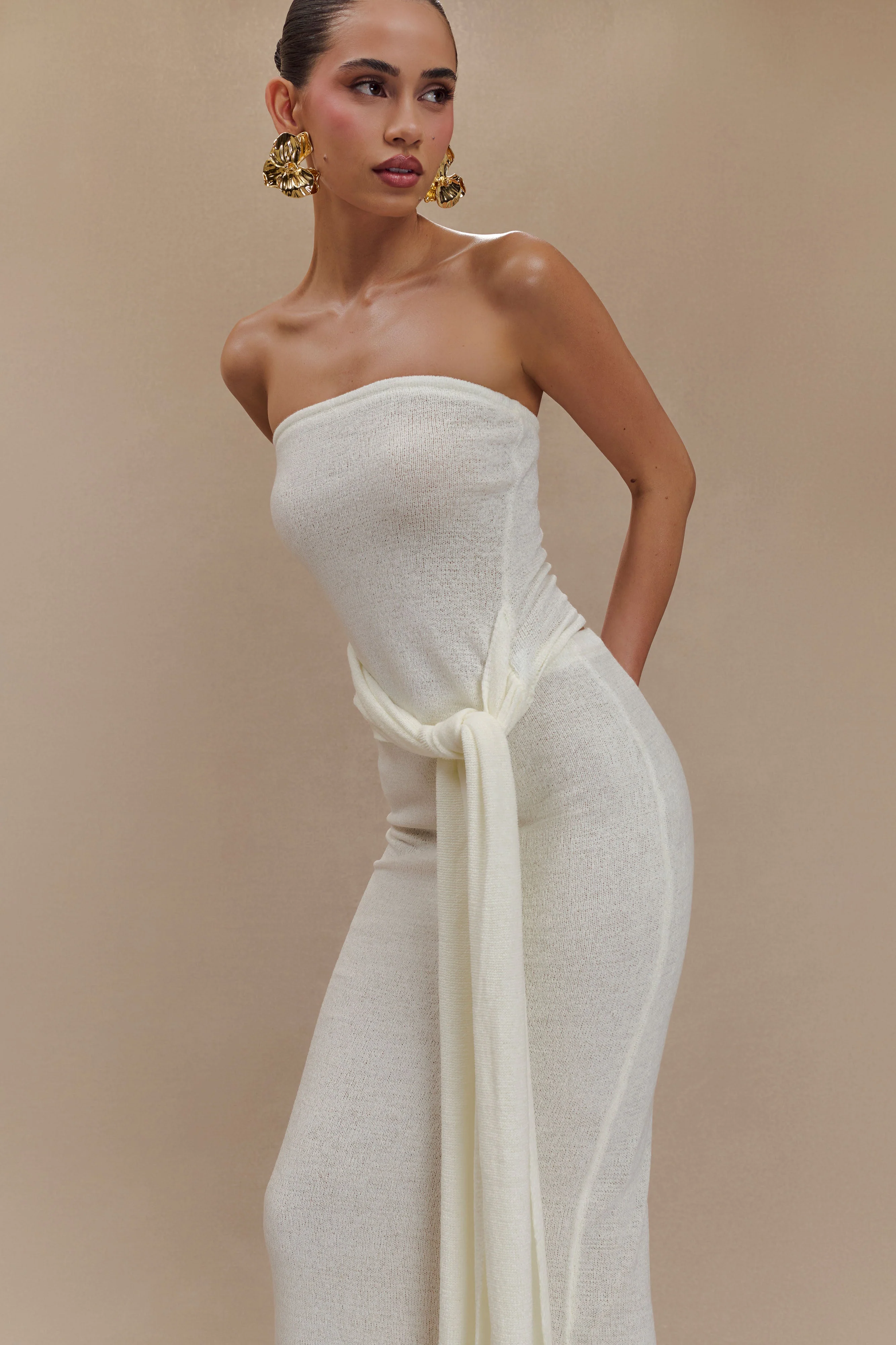 Phoebe Strapless Tie Knit Top - Ivory