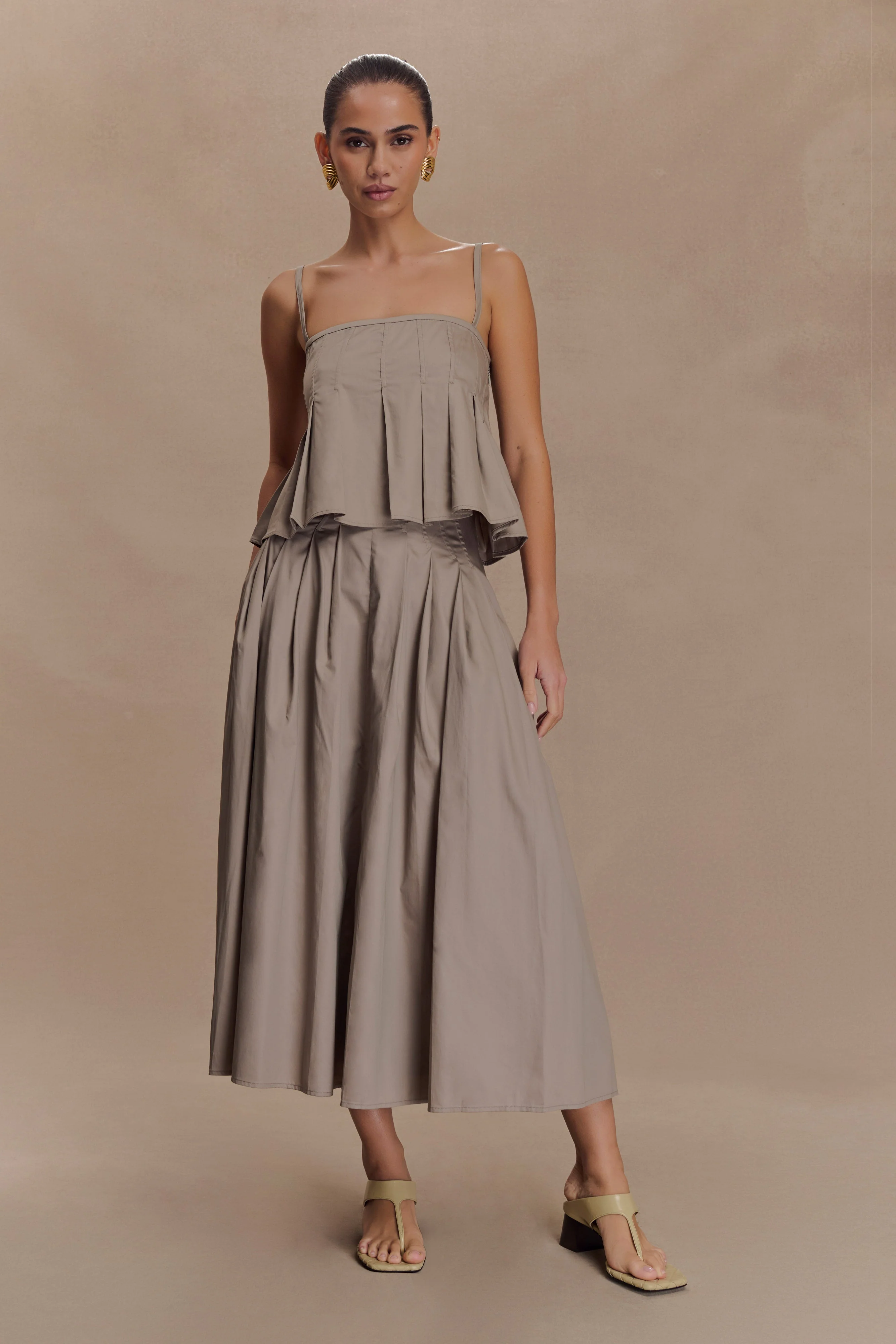 Mae A-Line Midi Skirt - Pebble Brown