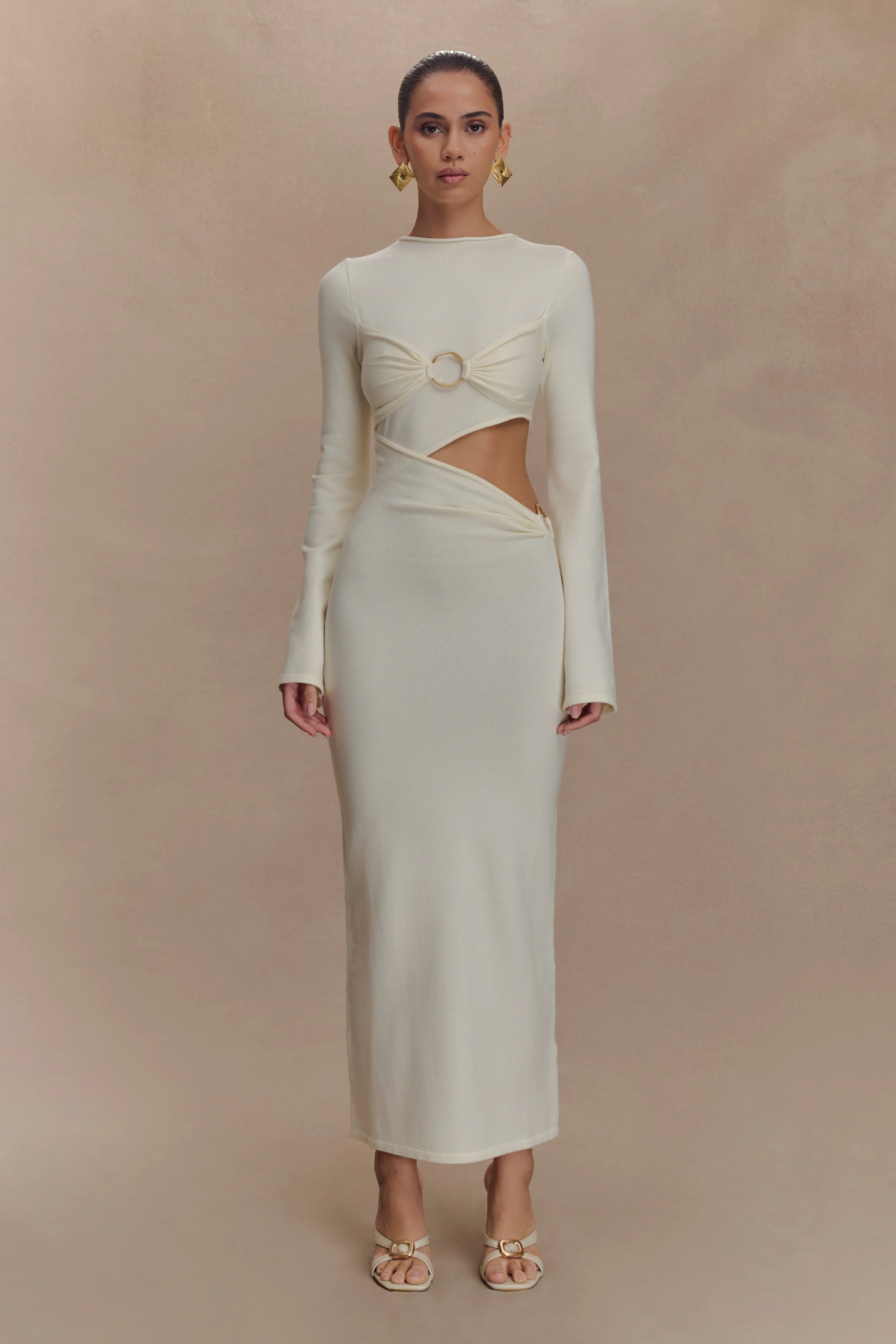 Azariah Long Sleeve Knit Midi Dress - Ivory